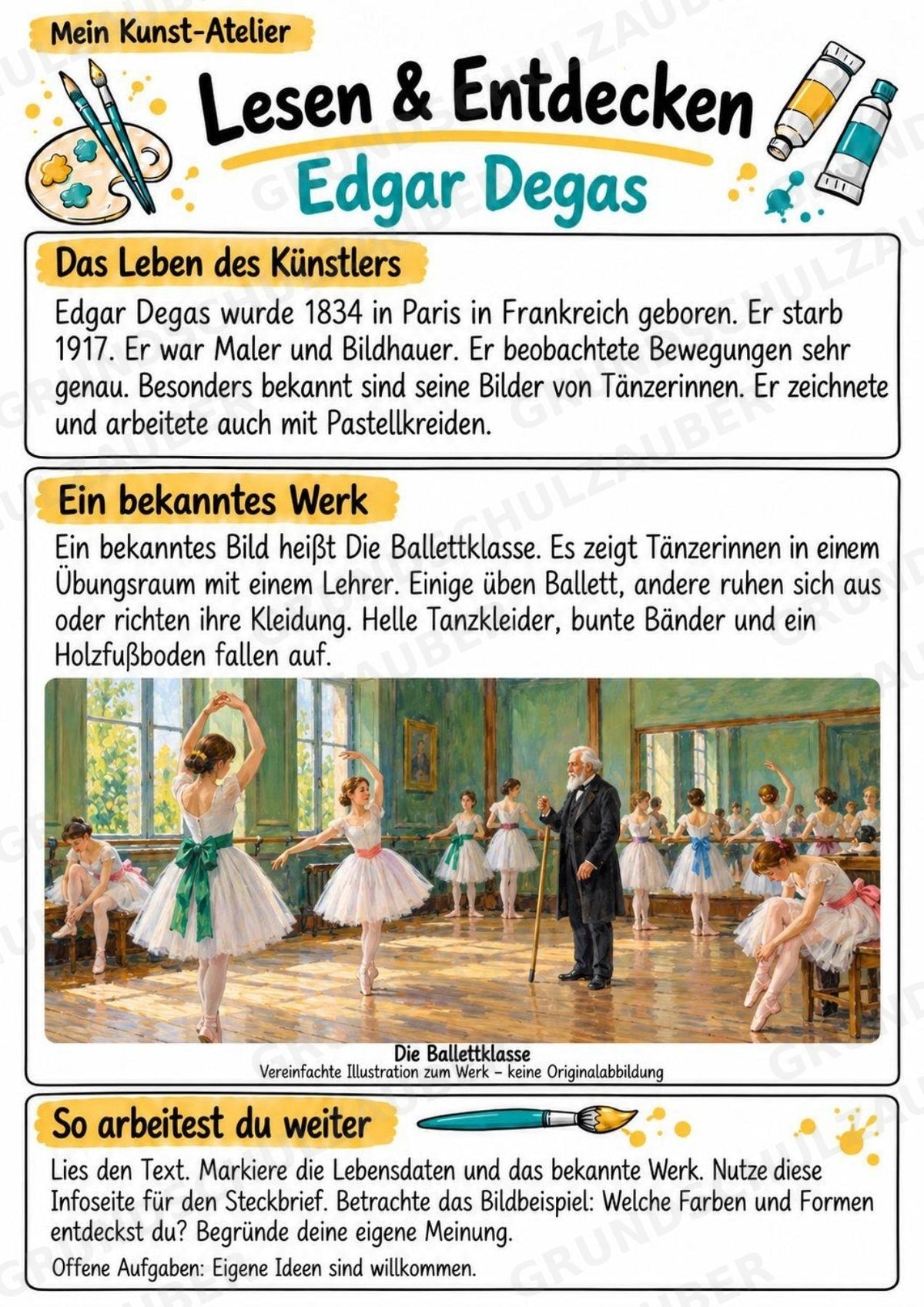 Edgar Degas – Künstler-Steckbrief & Infotext | Kunstunterricht Grundschule Klasse 4–5 | Arbeitsblätter mit Lösungen – Materialseite 2