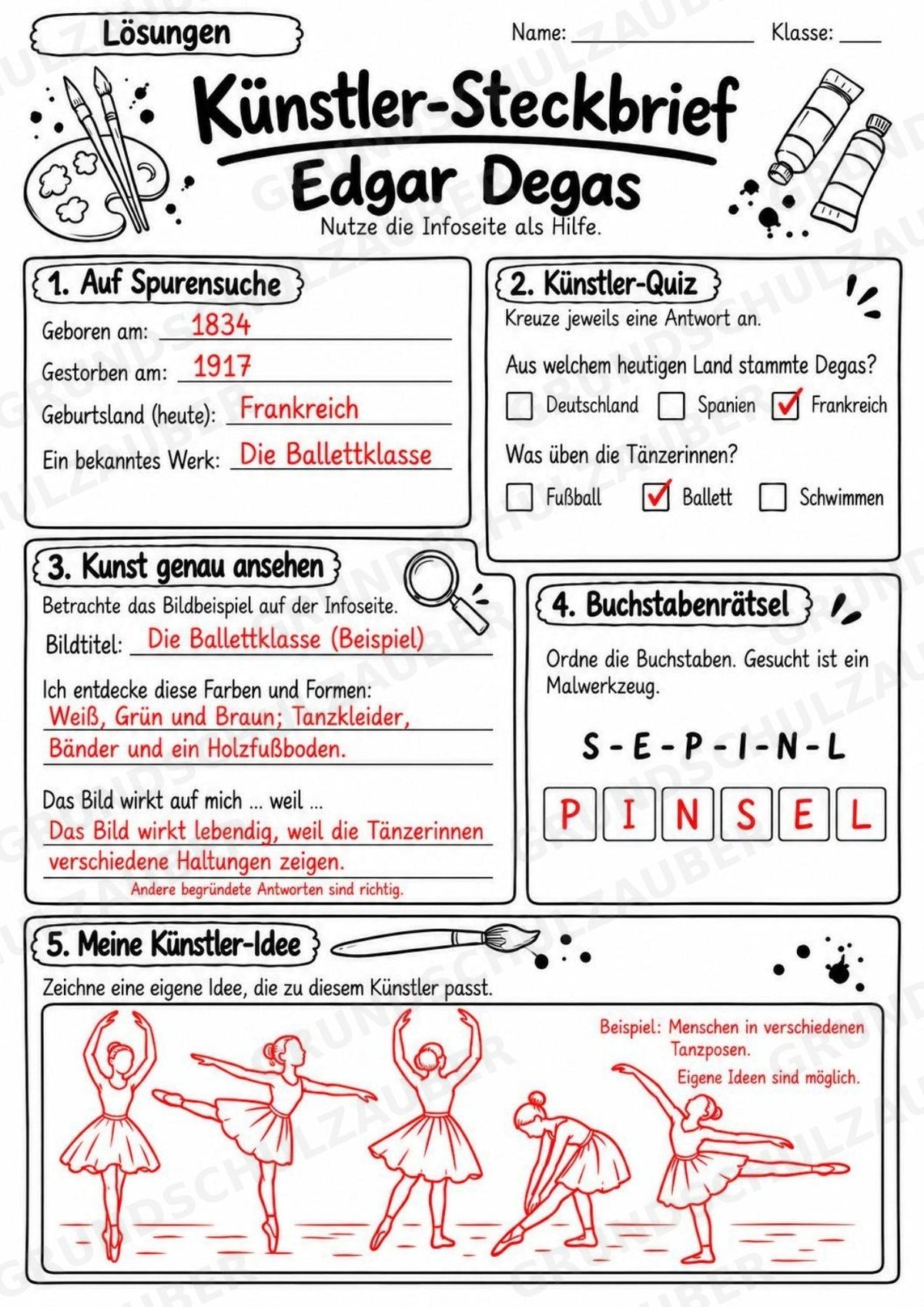 Edgar Degas – Künstler-Steckbrief & Infotext | Kunstunterricht Grundschule Klasse 4–5 | Arbeitsblätter mit Lösungen – Materialseite 5
