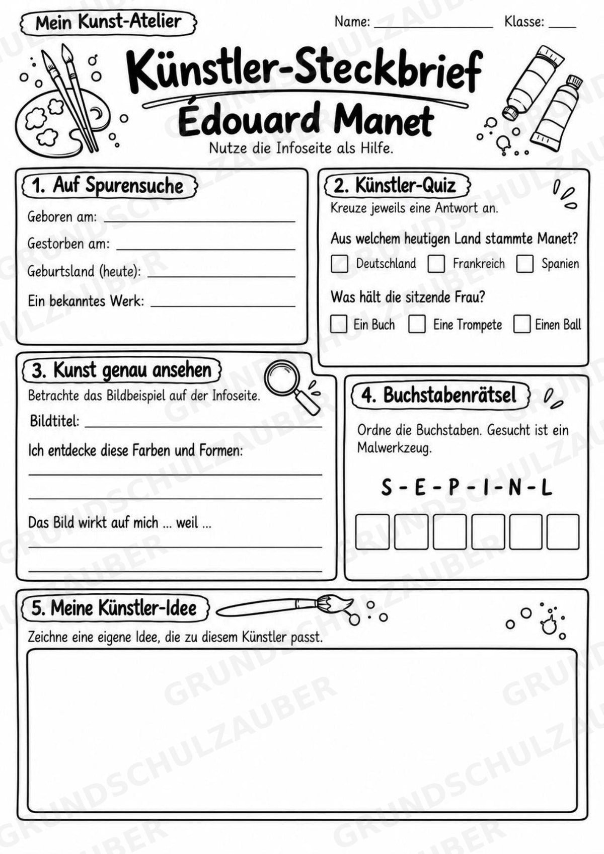 E douard Manet – Künstler-Steckbrief & Infotext | Kunstunterricht Grundschule Klasse 4–5 | Arbeitsblätter mit Lösungen – Materialseite 4