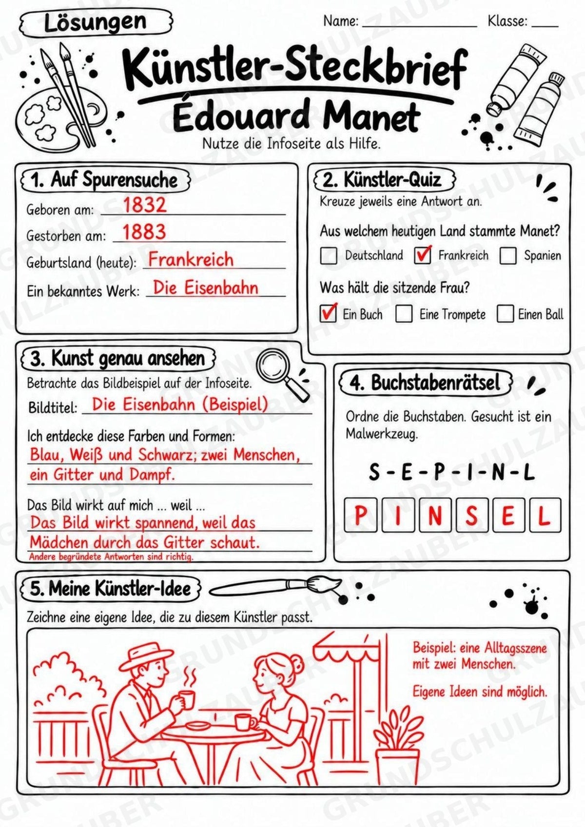 E douard Manet – Künstler-Steckbrief & Infotext | Kunstunterricht Grundschule Klasse 4–5 | Arbeitsblätter mit Lösungen – Materialseite 5