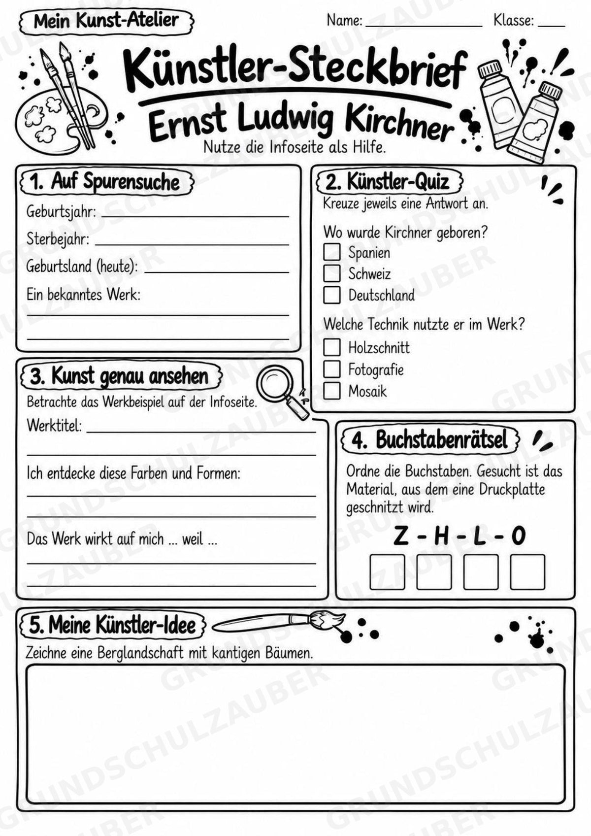 Ernst Ludwig Kirchner – Künstler-Steckbrief & Infotext | Kunstunterricht Grundschule Klasse 4–5 | Arbeitsblätter mit Lösungen – Materialseite 4