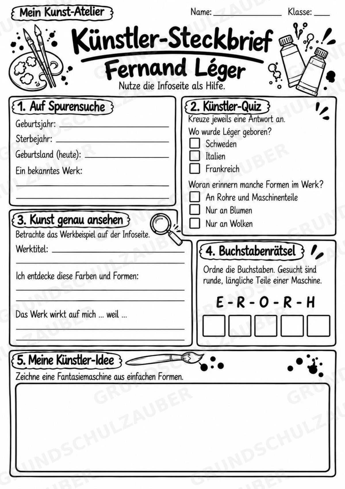 Fernand Le ger – Künstler-Steckbrief & Infotext | Kunstunterricht Grundschule Klasse 4–5 | Arbeitsblätter mit Lösungen – Materialseite 4