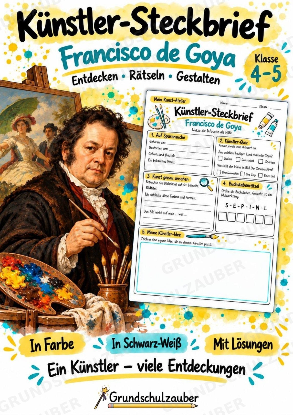 Francisco de Goya – Künstler-Steckbrief & Infotext | Kunstunterricht Grundschule Klasse 4–5 | Arbeitsblätter mit Lösungen – Cover