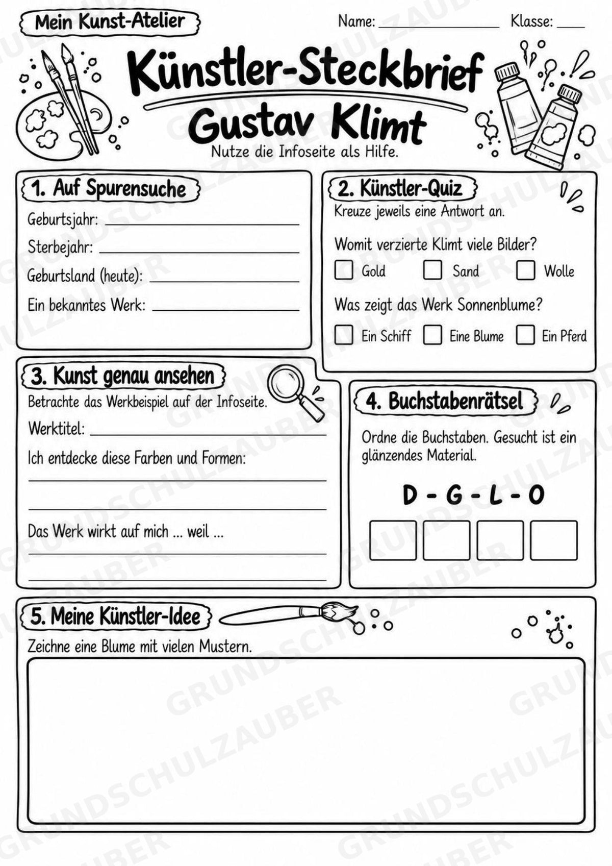 Gustav Klimt – Künstler-Steckbrief & Infotext | Kunstunterricht Grundschule Klasse 4–5 | Arbeitsblätter mit Lösungen – Materialseite 4