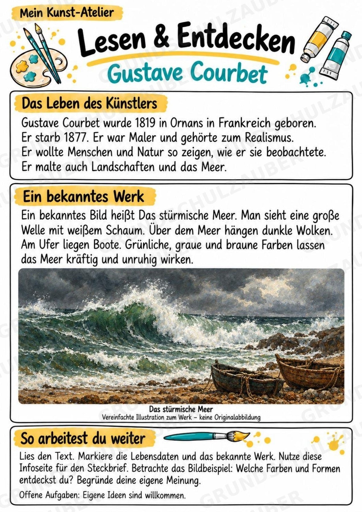 Gustave Courbet – Künstler-Steckbrief & Infotext | Kunstunterricht Grundschule Klasse 4–5 | Arbeitsblätter mit Lösungen – Materialseite 2