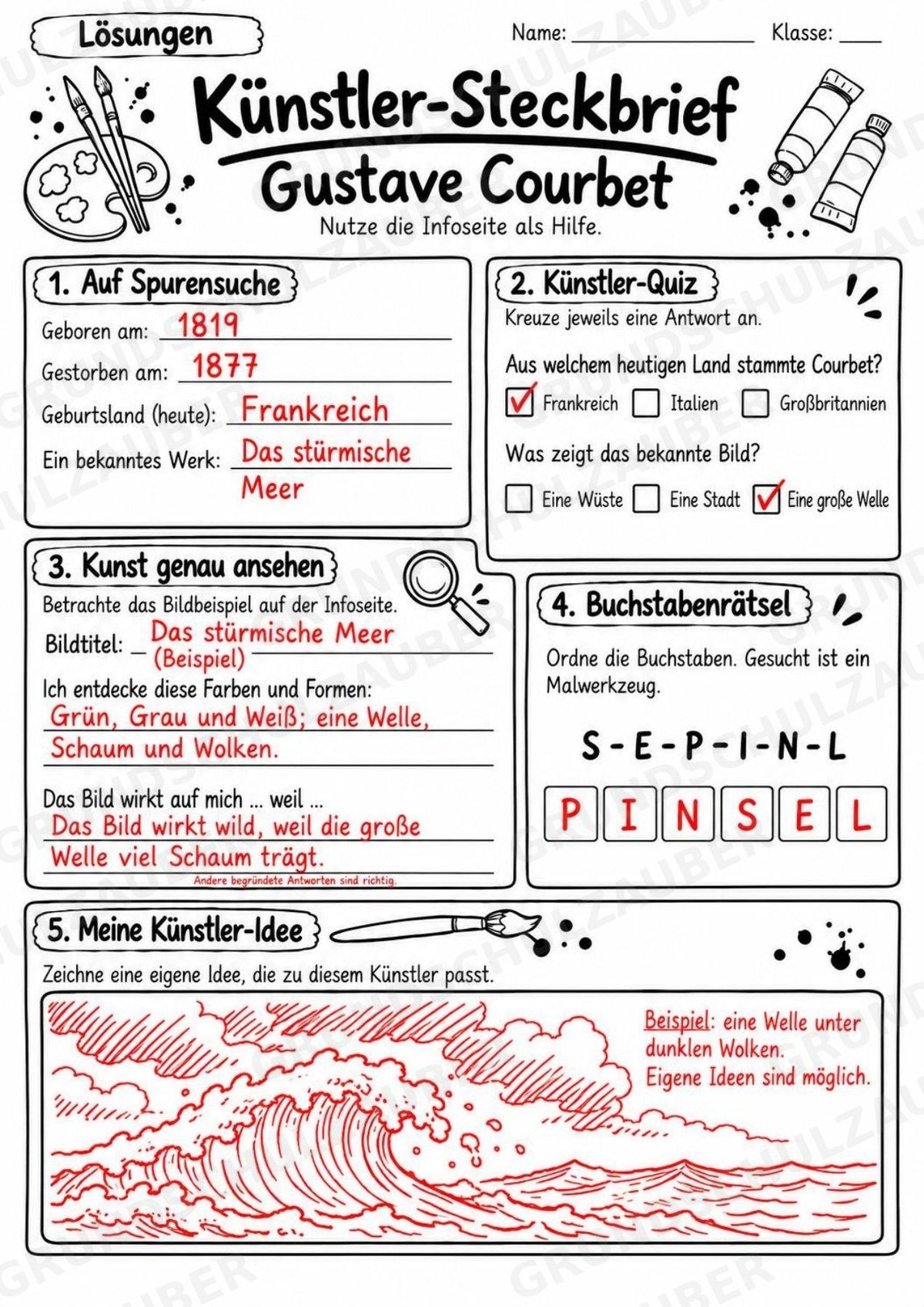 Gustave Courbet – Künstler-Steckbrief & Infotext | Kunstunterricht Grundschule Klasse 4–5 | Arbeitsblätter mit Lösungen – Materialseite 5