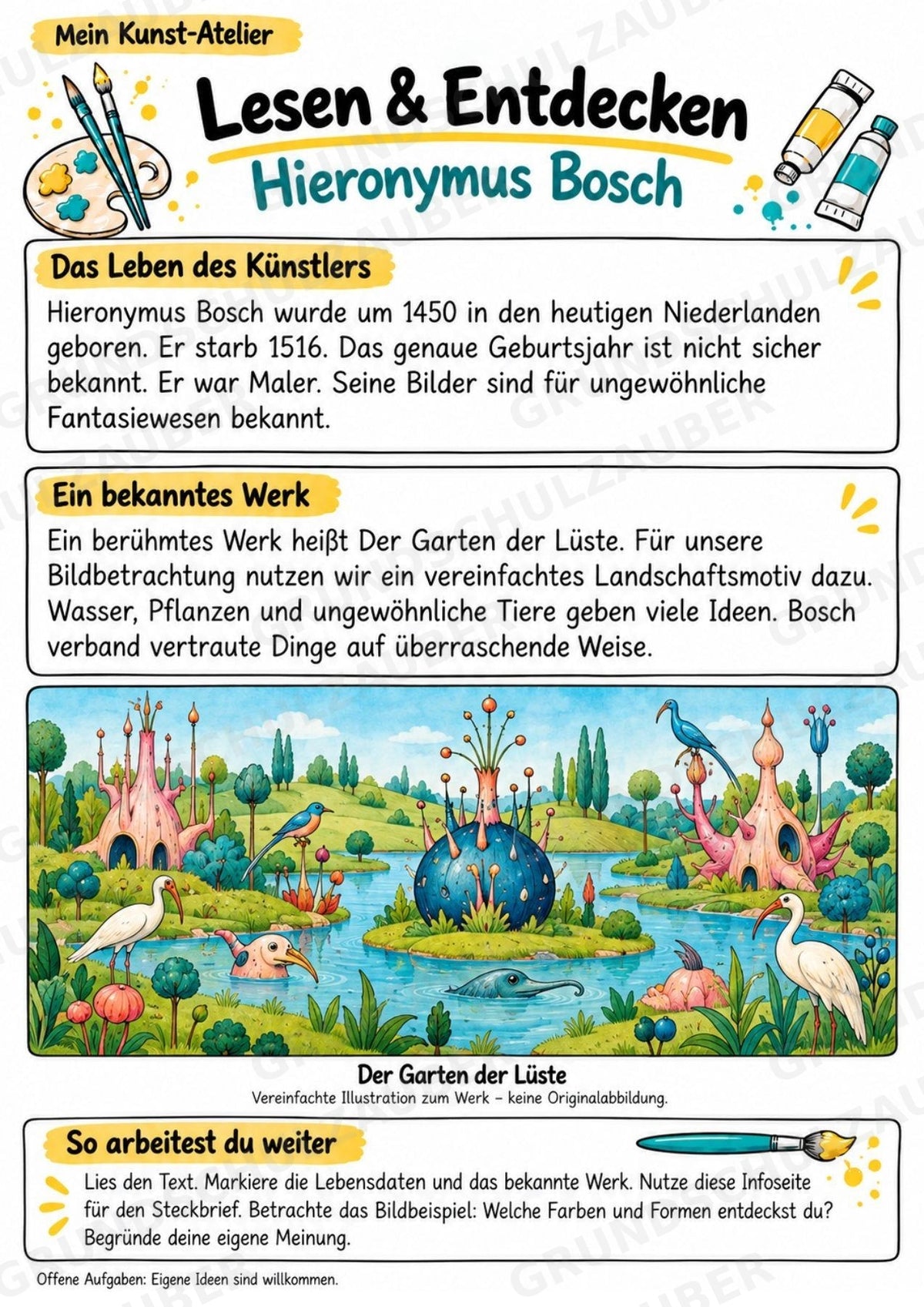 Hieronymus Bosch – Künstler-Steckbrief & Infotext | Kunstunterricht Grundschule Klasse 4–5 | Arbeitsblätter mit Lösungen – Materialseite 2