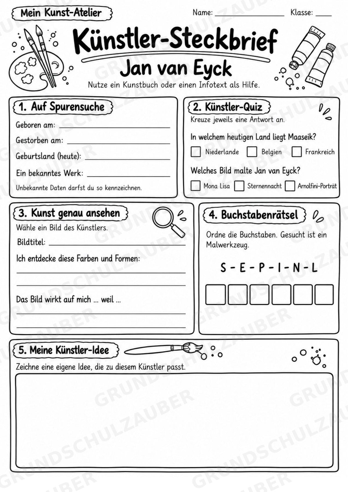 Jan van Eyck – Künstler-Steckbrief & Infotext | Kunstunterricht Grundschule Klasse 4–5 | Arbeitsblätter mit Lösungen – Materialseite 4