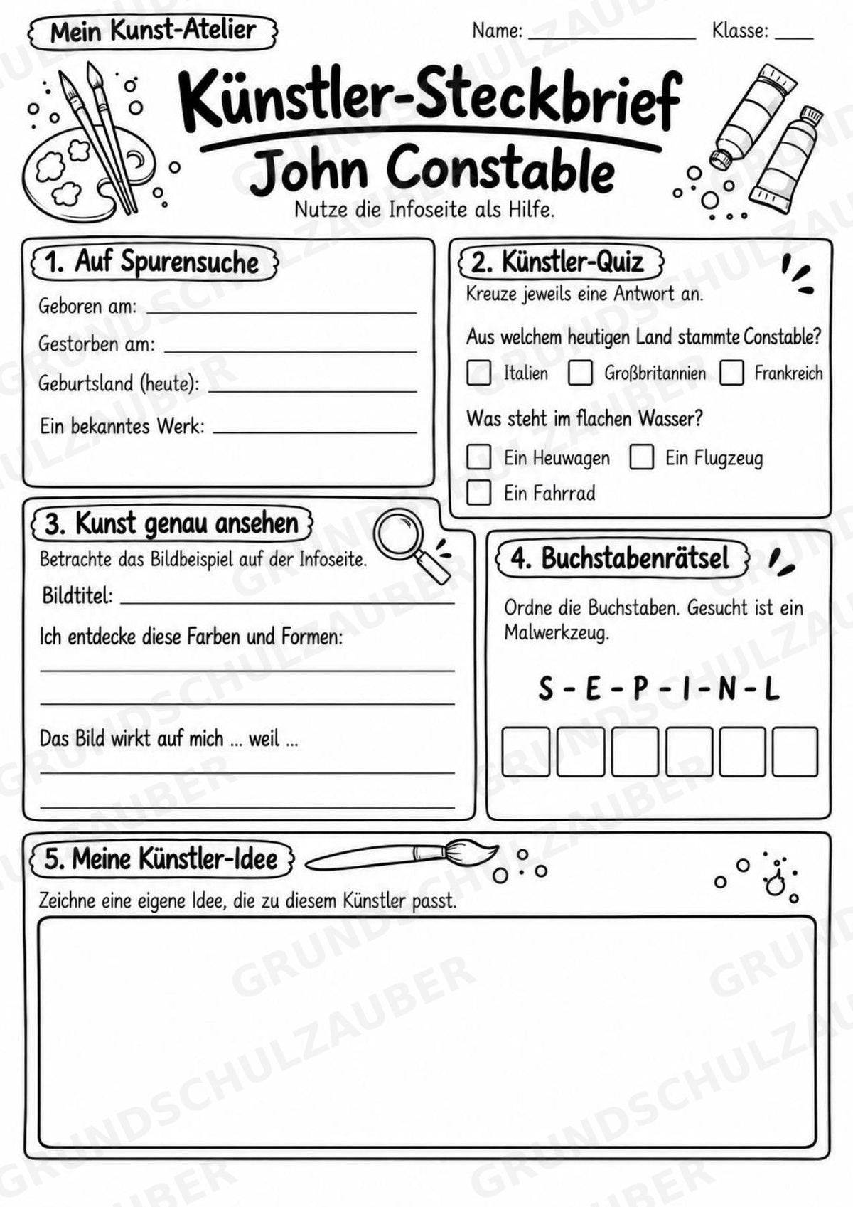 John Constable – Künstler-Steckbrief & Infotext | Kunstunterricht Grundschule Klasse 4–5 | Arbeitsblätter mit Lösungen – Materialseite 4