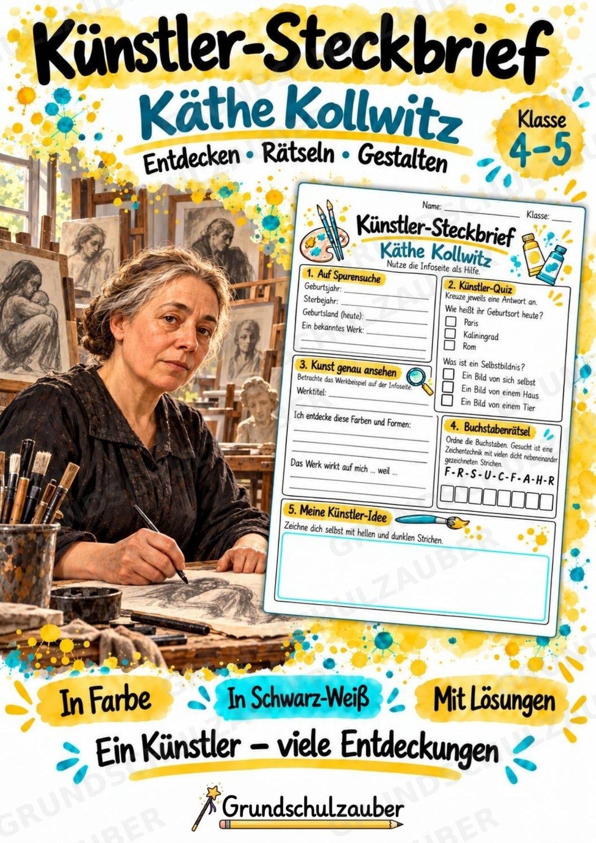 Ka the Kollwitz – Künstler-Steckbrief & Infotext | Kunstunterricht Grundschule Klasse 4–5 | Arbeitsblätter mit Lösungen – Cover