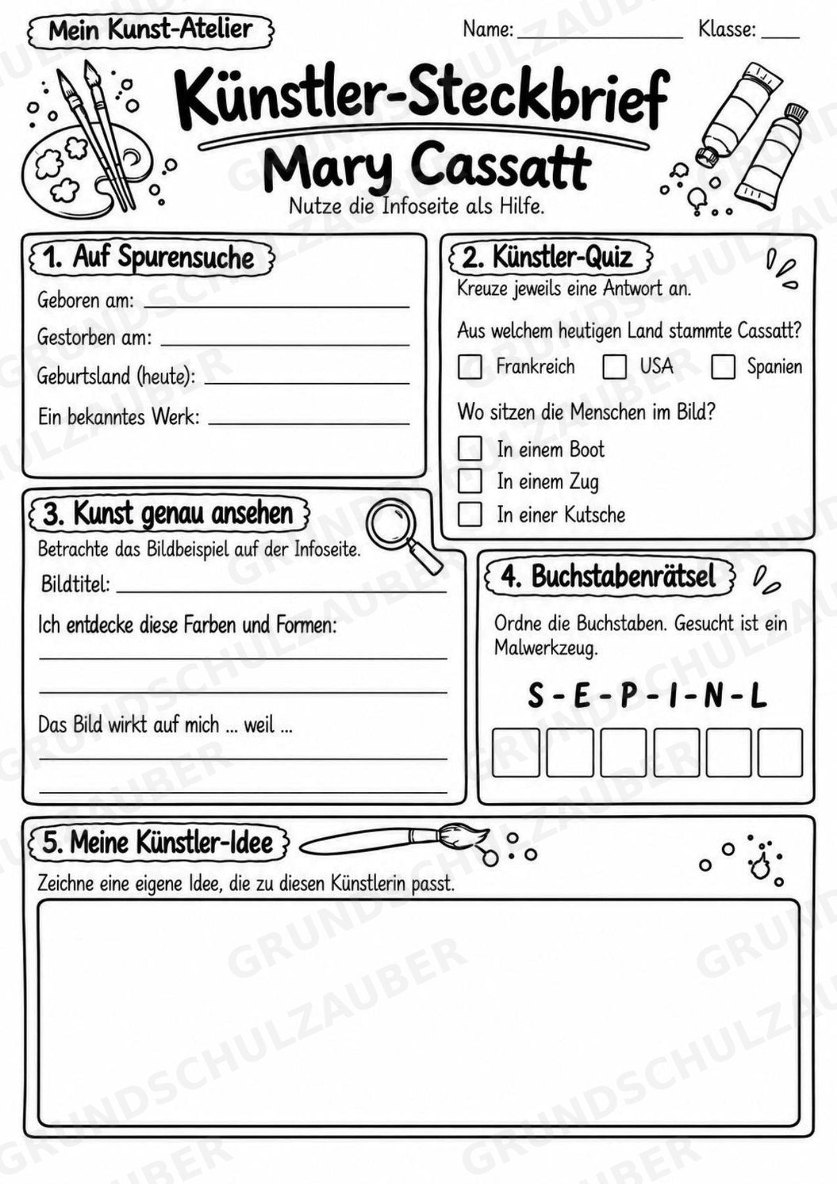 Mary Cassatt – Künstler-Steckbrief & Infotext | Kunstunterricht Grundschule Klasse 4–5 | Arbeitsblätter mit Lösungen – Materialseite 4