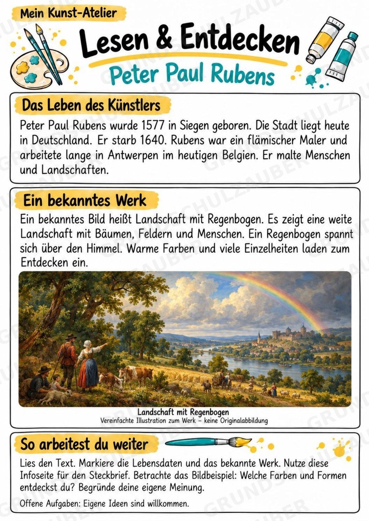 Peter Paul Rubens – Künstler-Steckbrief & Infotext | Kunstunterricht Grundschule Klasse 4–5 | Arbeitsblätter mit Lösungen – Materialseite 2