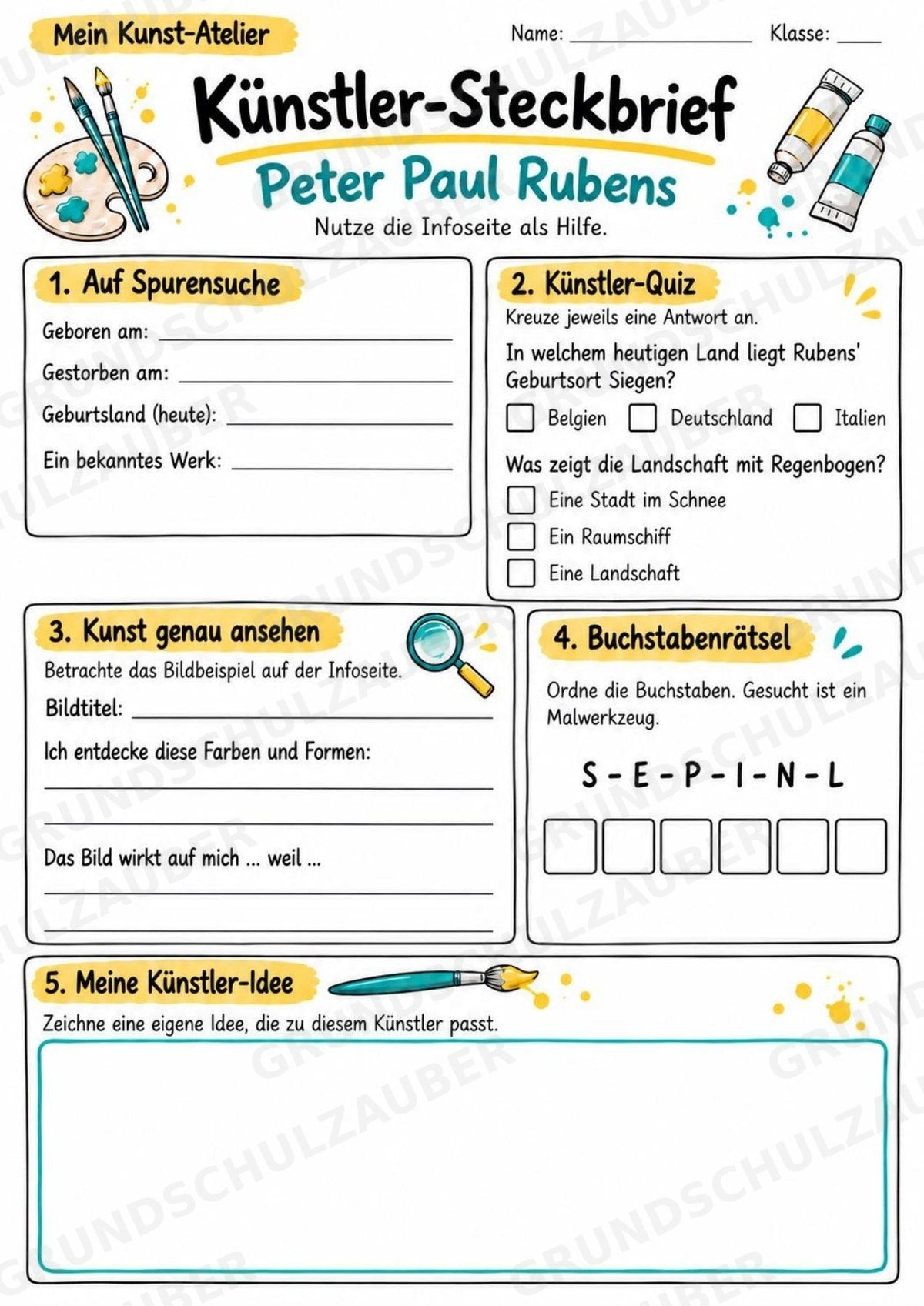 Peter Paul Rubens – Künstler-Steckbrief & Infotext | Kunstunterricht Grundschule Klasse 4–5 | Arbeitsblätter mit Lösungen – Materialseite 3