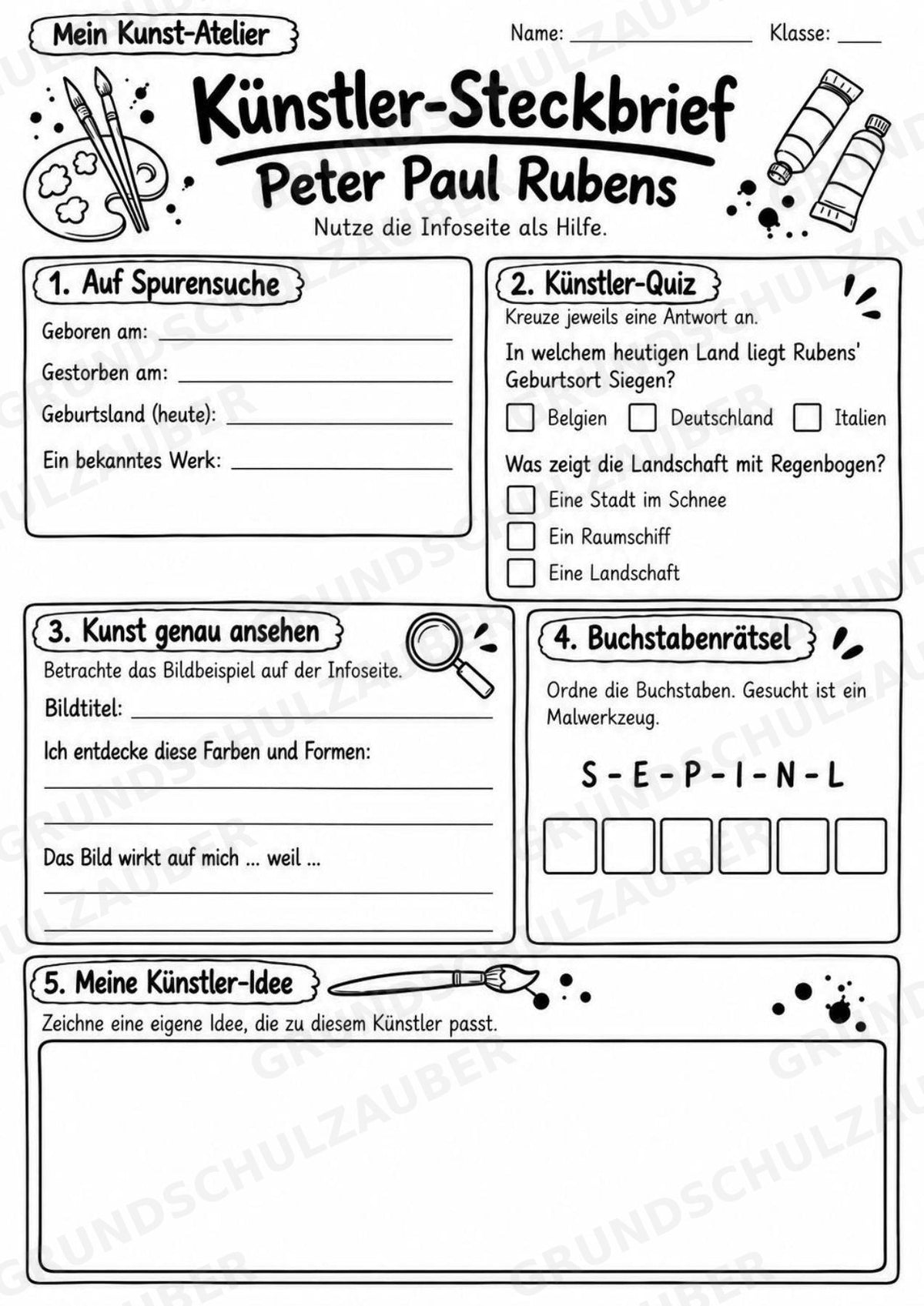 Peter Paul Rubens – Künstler-Steckbrief & Infotext | Kunstunterricht Grundschule Klasse 4–5 | Arbeitsblätter mit Lösungen – Materialseite 4