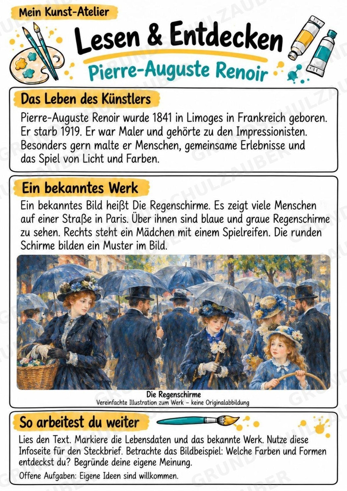 Pierre Auguste Renoir – Künstler-Steckbrief & Infotext | Kunstunterricht Grundschule Klasse 4–5 | Arbeitsblätter mit Lösungen – Materialseite 2