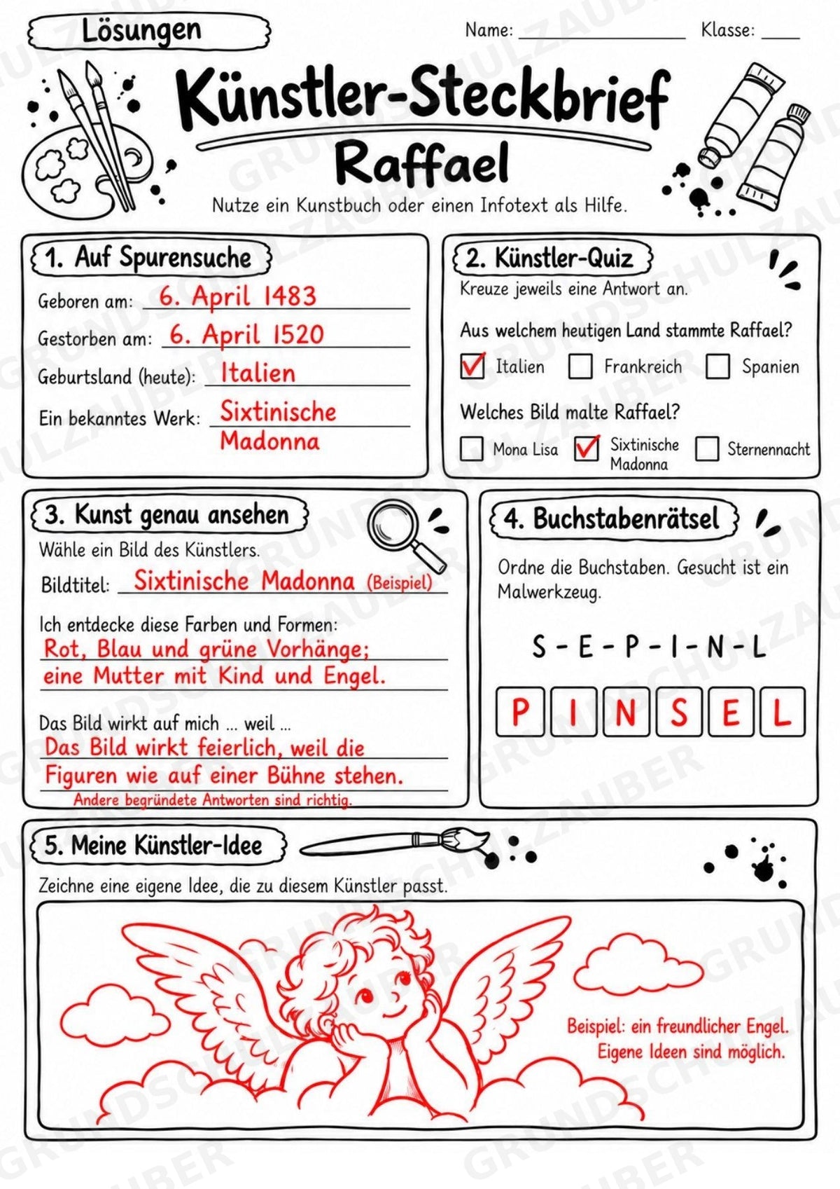 Raffael – Künstler-Steckbrief & Infotext | Kunstunterricht Grundschule Klasse 4–5 | Arbeitsblätter mit Lösungen – Materialseite 5