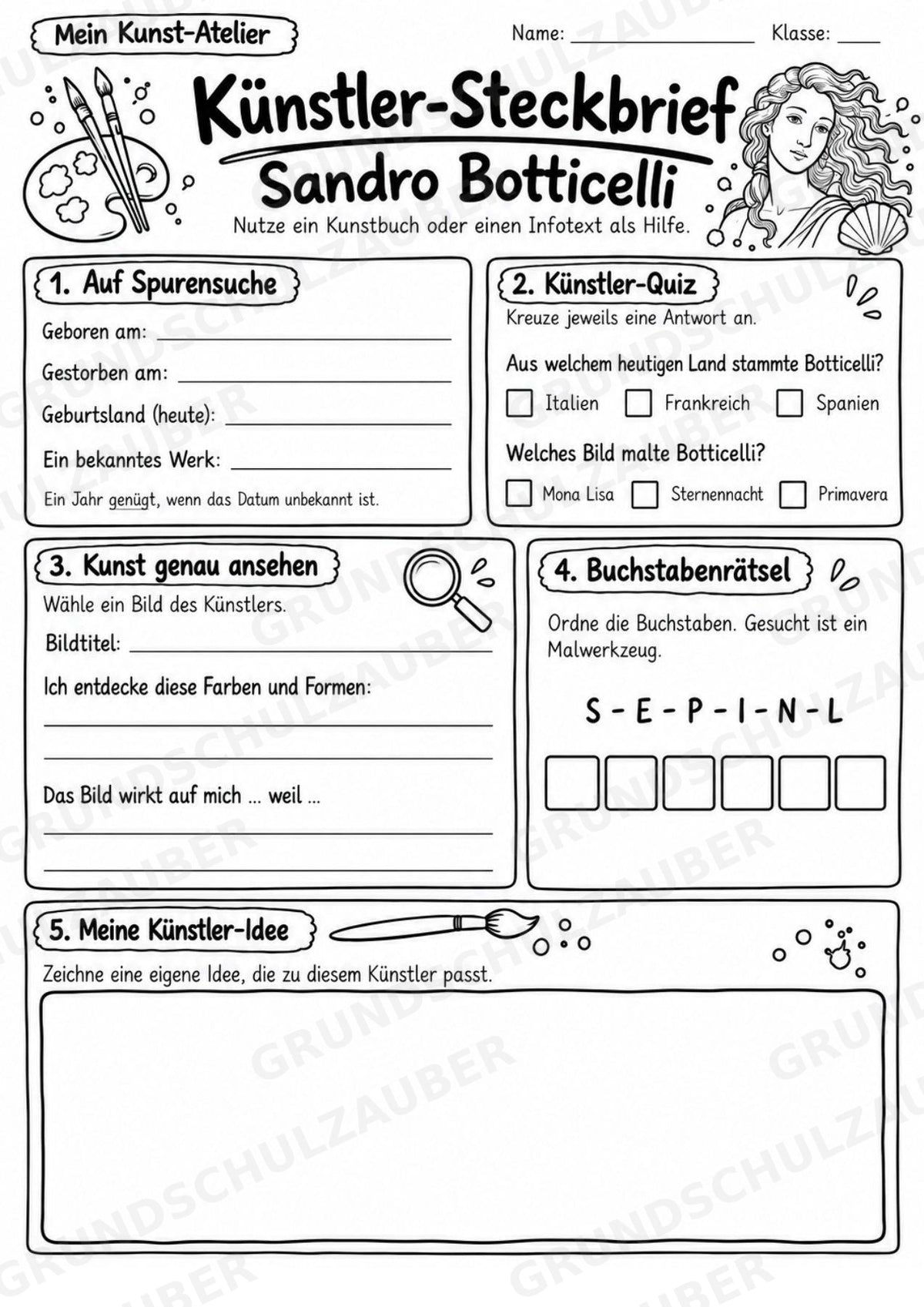 Sandro Botticelli – Künstler-Steckbrief & Infotext | Kunstunterricht Grundschule Klasse 4–5 | Arbeitsblätter mit Lösungen – Materialseite 4