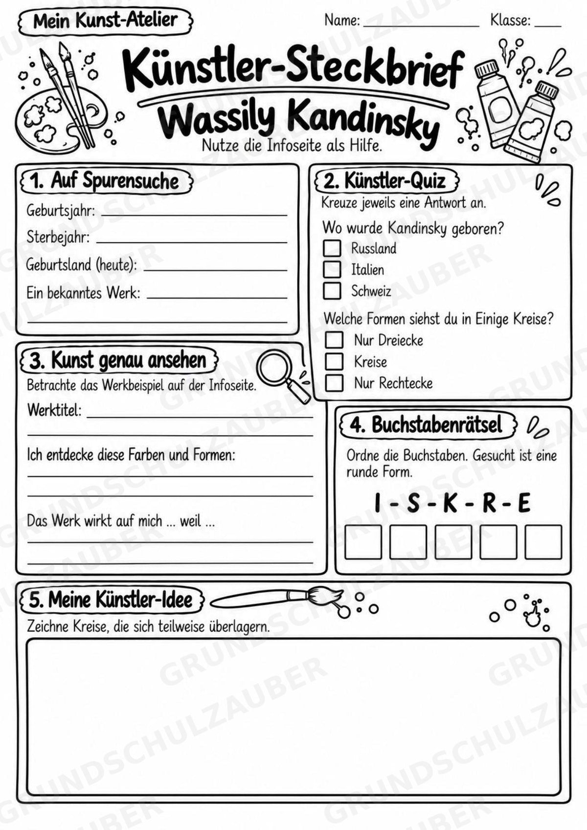 Wassily Kandinsky – Künstler-Steckbrief & Infotext | Kunstunterricht Grundschule Klasse 4–5 | Arbeitsblätter mit Lösungen – Materialseite 4