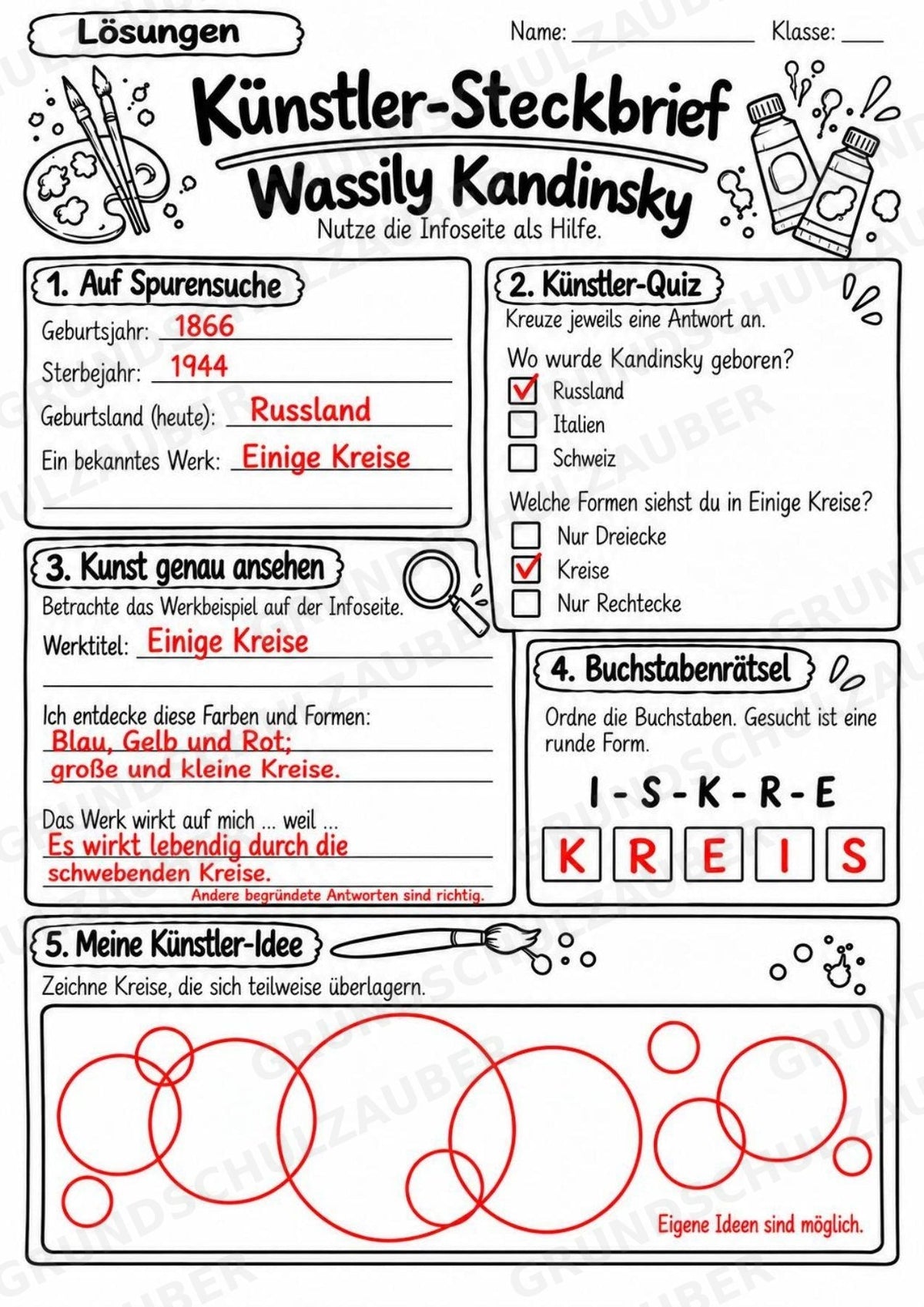 Wassily Kandinsky – Künstler-Steckbrief & Infotext | Kunstunterricht Grundschule Klasse 4–5 | Arbeitsblätter mit Lösungen – Materialseite 5