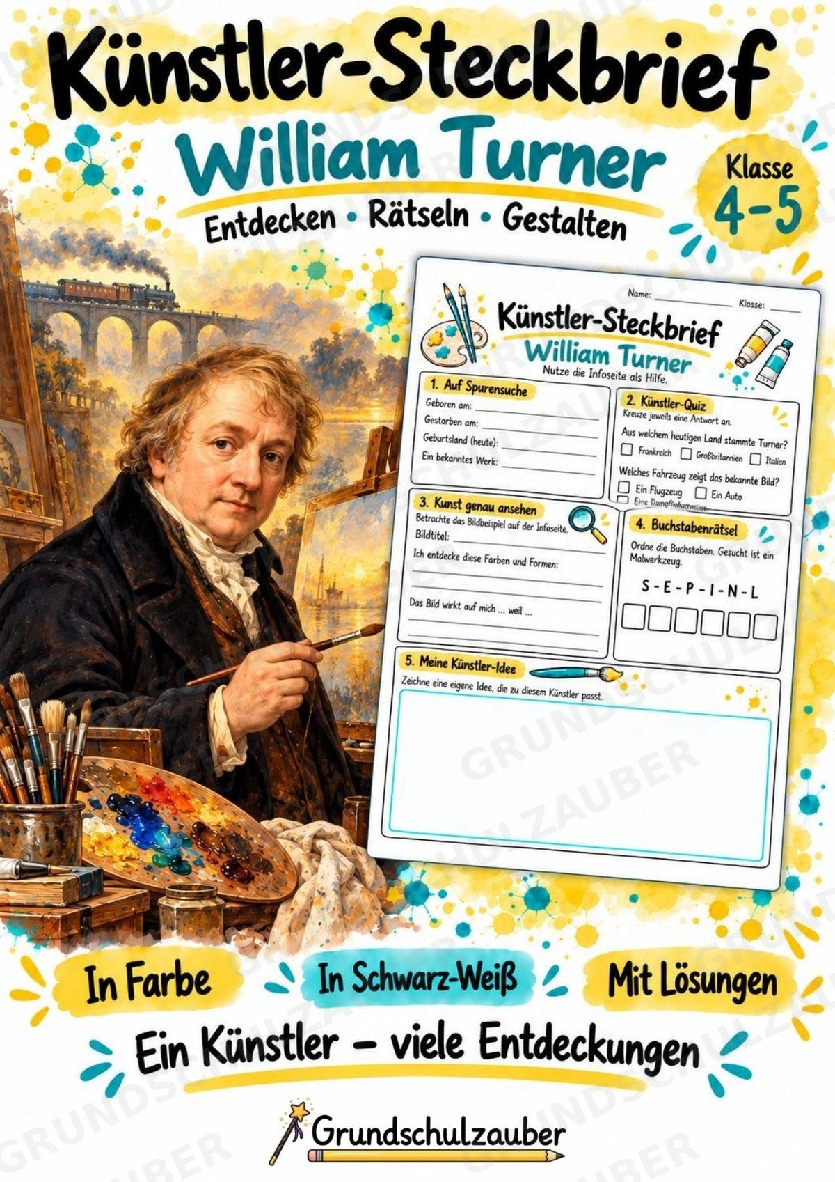 William Turner – Künstler-Steckbrief & Infotext | Kunstunterricht Grundschule Klasse 4–5 | Arbeitsblätter mit Lösungen – Cover