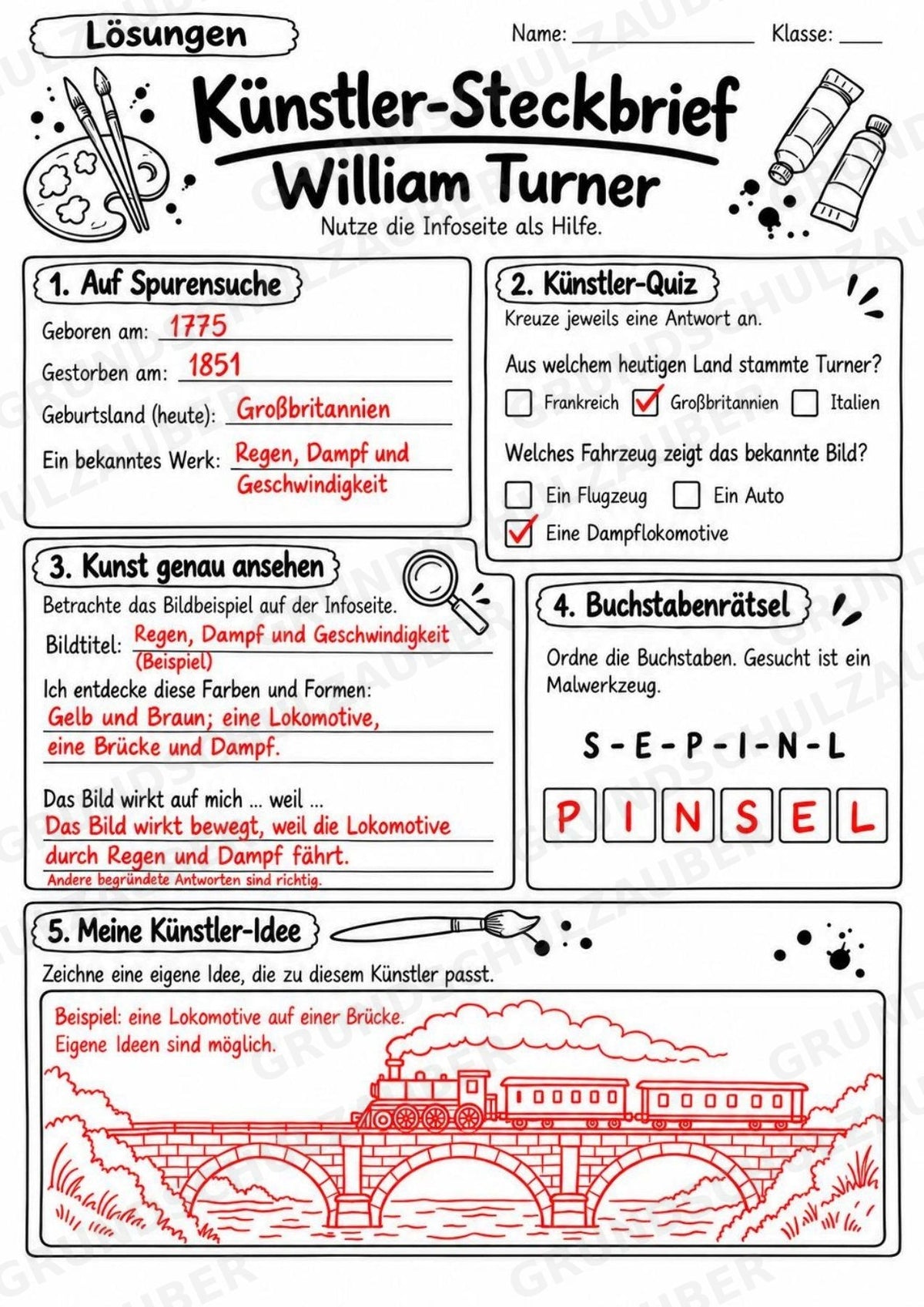 William Turner – Künstler-Steckbrief & Infotext | Kunstunterricht Grundschule Klasse 4–5 | Arbeitsblätter mit Lösungen – Materialseite 5
