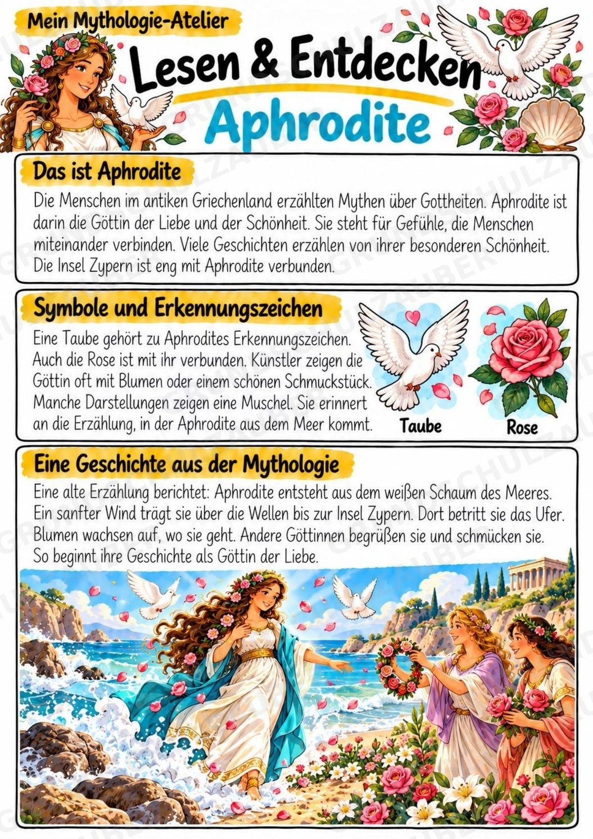 Aphrodite – Griechische Götter: Steckbrief & Infotext | Arbeitsblätter mit Lösungen | Klasse 4–5 – Materialseite 2