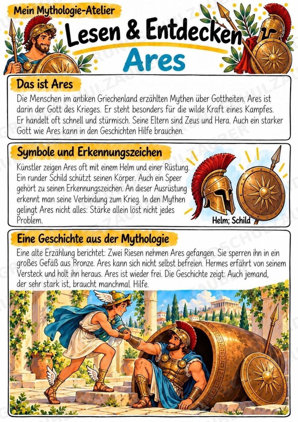 Ares – Griechische Götter: Steckbrief & Infotext | Arbeitsblätter mit Lösungen | Klasse 4–5 – Materialseite 2