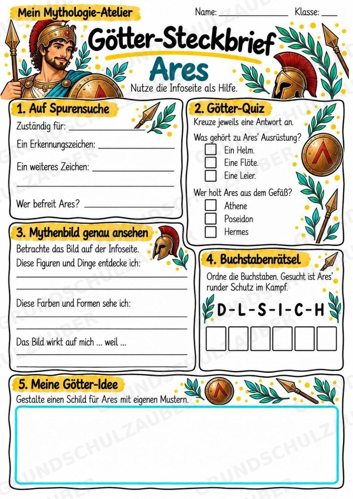 Ares – Griechische Götter: Steckbrief & Infotext | Arbeitsblätter mit Lösungen | Klasse 4–5 – Materialseite 3