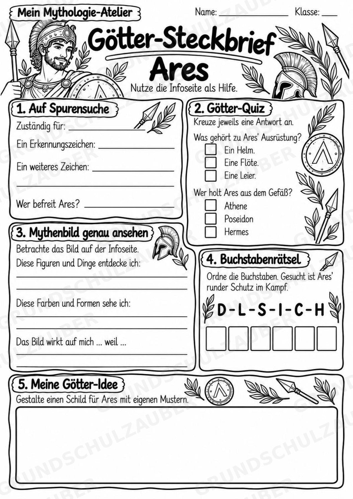 Ares – Griechische Götter: Steckbrief & Infotext | Arbeitsblätter mit Lösungen | Klasse 4–5 – Materialseite 4