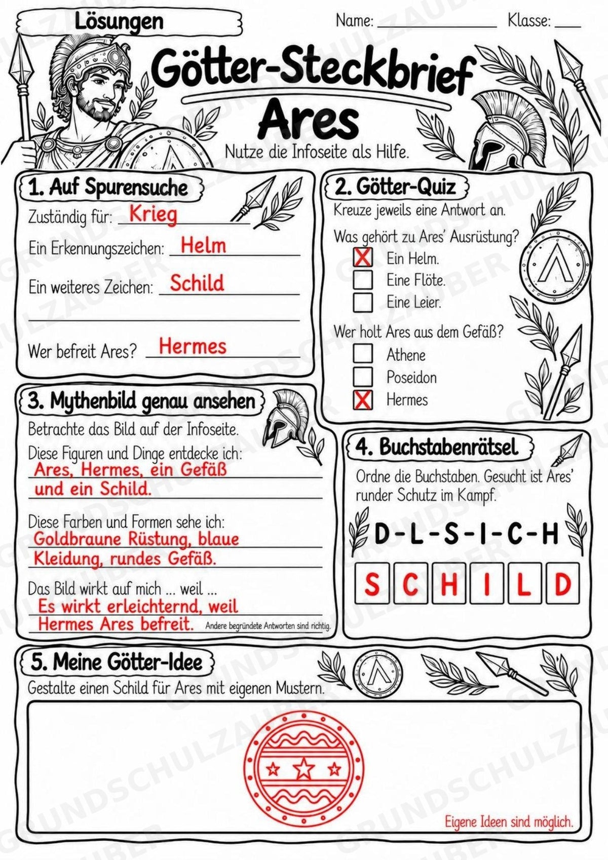 Ares – Griechische Götter: Steckbrief & Infotext | Arbeitsblätter mit Lösungen | Klasse 4–5 – Materialseite 5