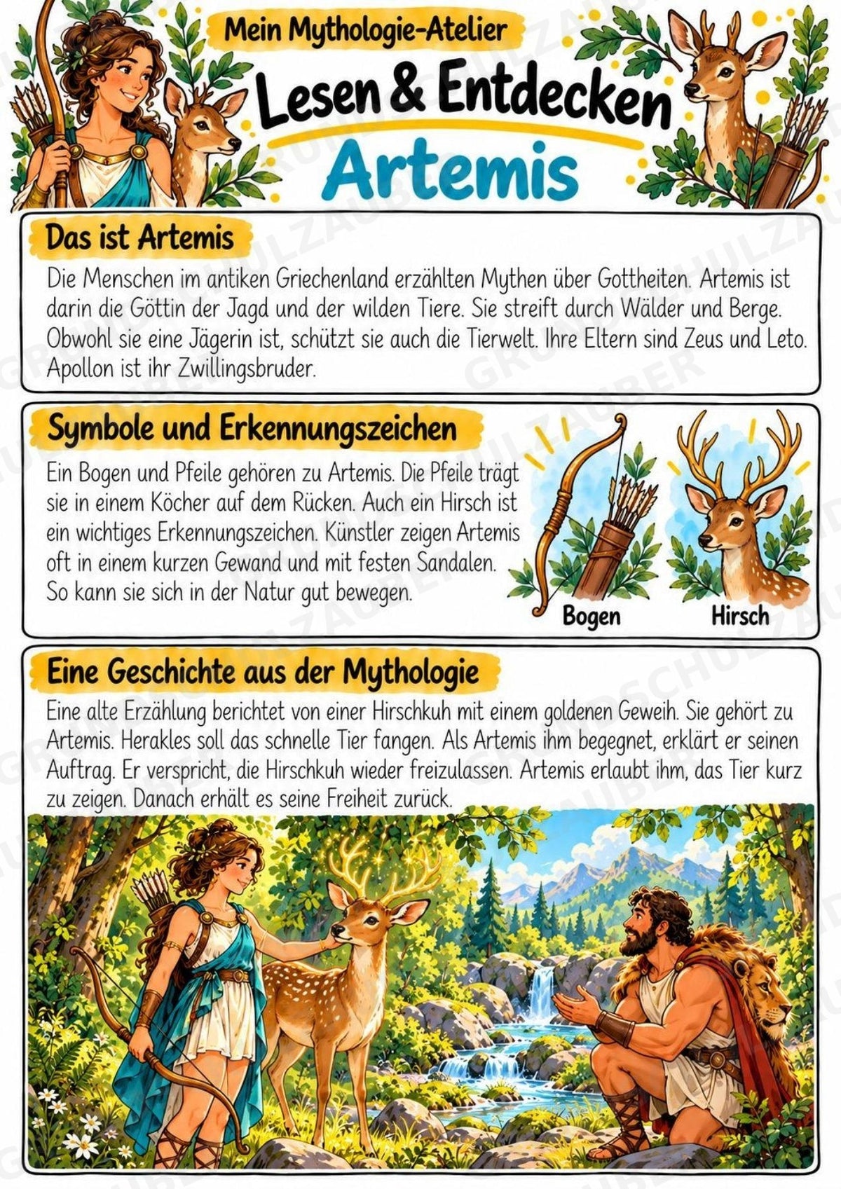 Artemis – Griechische Götter: Steckbrief & Infotext | Arbeitsblätter mit Lösungen | Klasse 4–5 – Materialseite 2