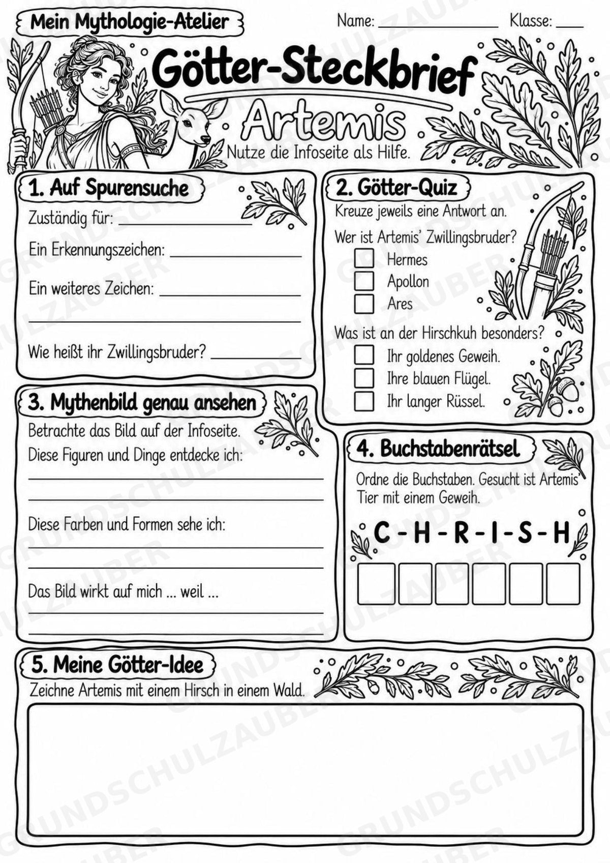 Artemis – Griechische Götter: Steckbrief & Infotext | Arbeitsblätter mit Lösungen | Klasse 4–5 – Materialseite 4