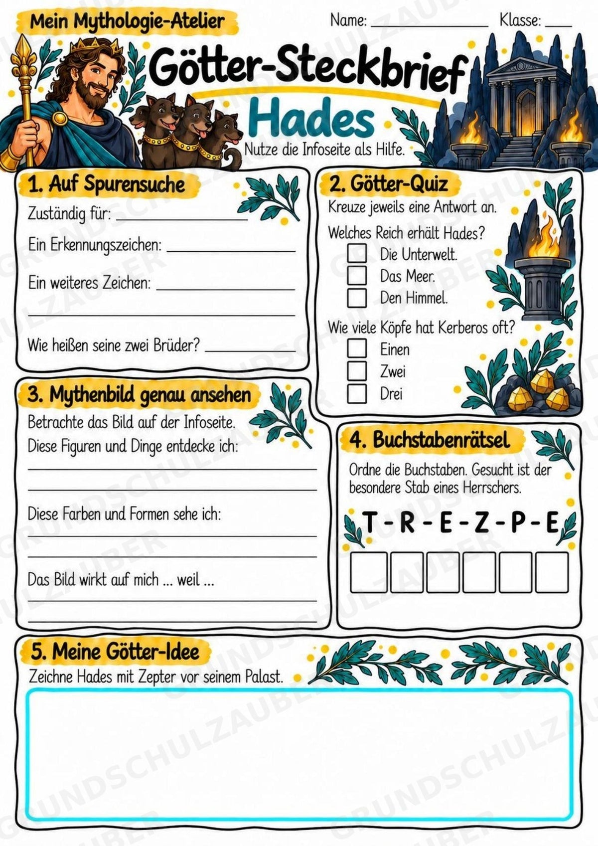Hades – Griechische Götter: Steckbrief & Infotext | Arbeitsblätter mit Lösungen | Klasse 4–5 – Materialseite 3
