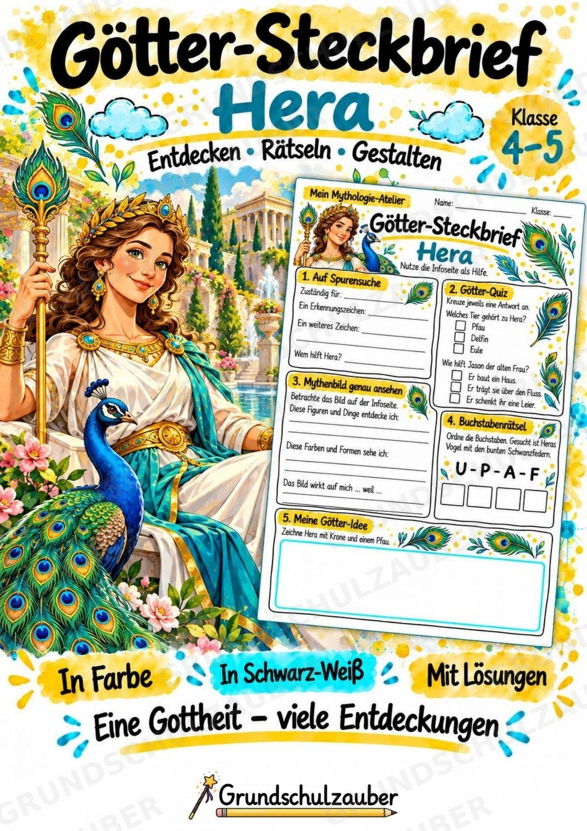 Hera – Griechische Götter: Steckbrief & Infotext | Arbeitsblätter mit Lösungen | Klasse 4–5 – Cover