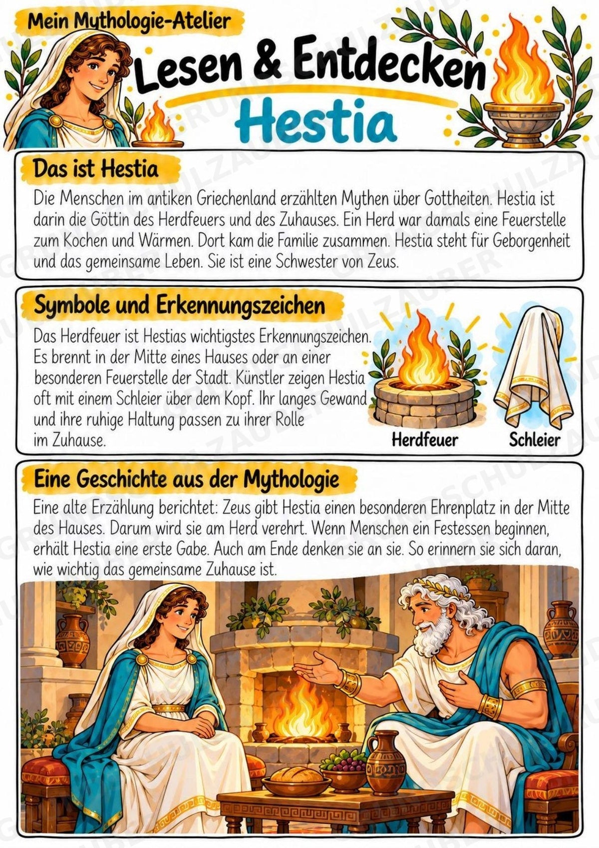 Hestia – Griechische Götter: Steckbrief & Infotext | Arbeitsblätter mit Lösungen | Klasse 4–5 – Materialseite 2