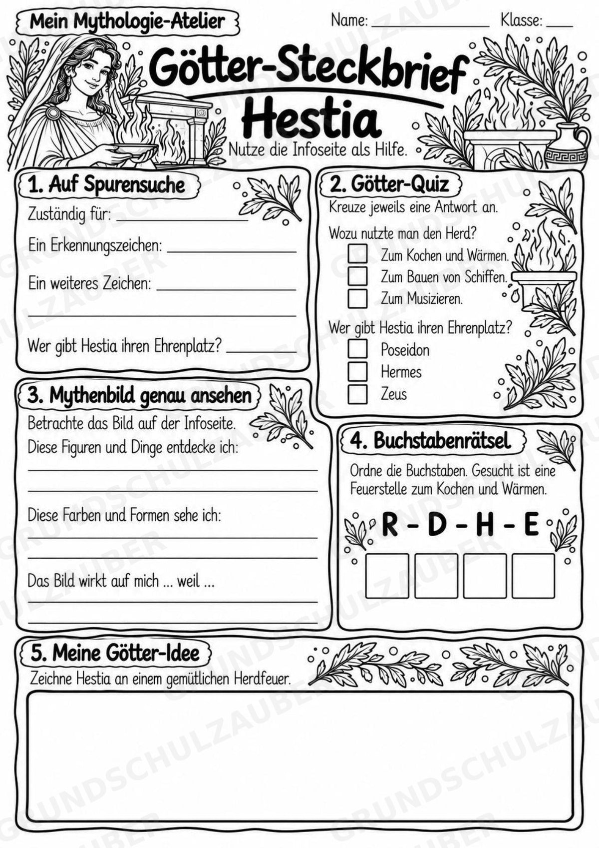 Hestia – Griechische Götter: Steckbrief & Infotext | Arbeitsblätter mit Lösungen | Klasse 4–5 – Materialseite 4