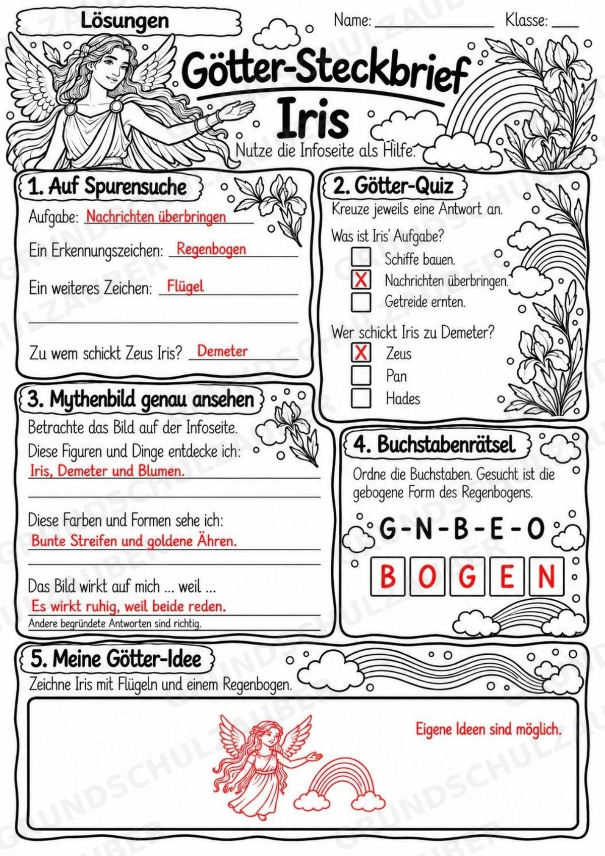 Iris – Griechische Götter: Steckbrief & Infotext | Arbeitsblätter mit Lösungen | Klasse 4–5 – Materialseite 5