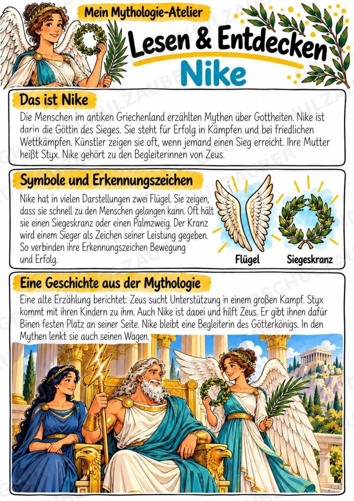 Nike – Griechische Götter: Steckbrief & Infotext | Arbeitsblätter mit Lösungen | Klasse 4–5 – Materialseite 2