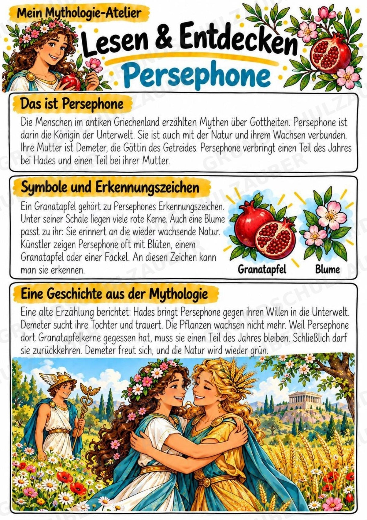Persephone – Griechische Götter: Steckbrief & Infotext | Arbeitsblätter mit Lösungen | Klasse 4–5 – Materialseite 2
