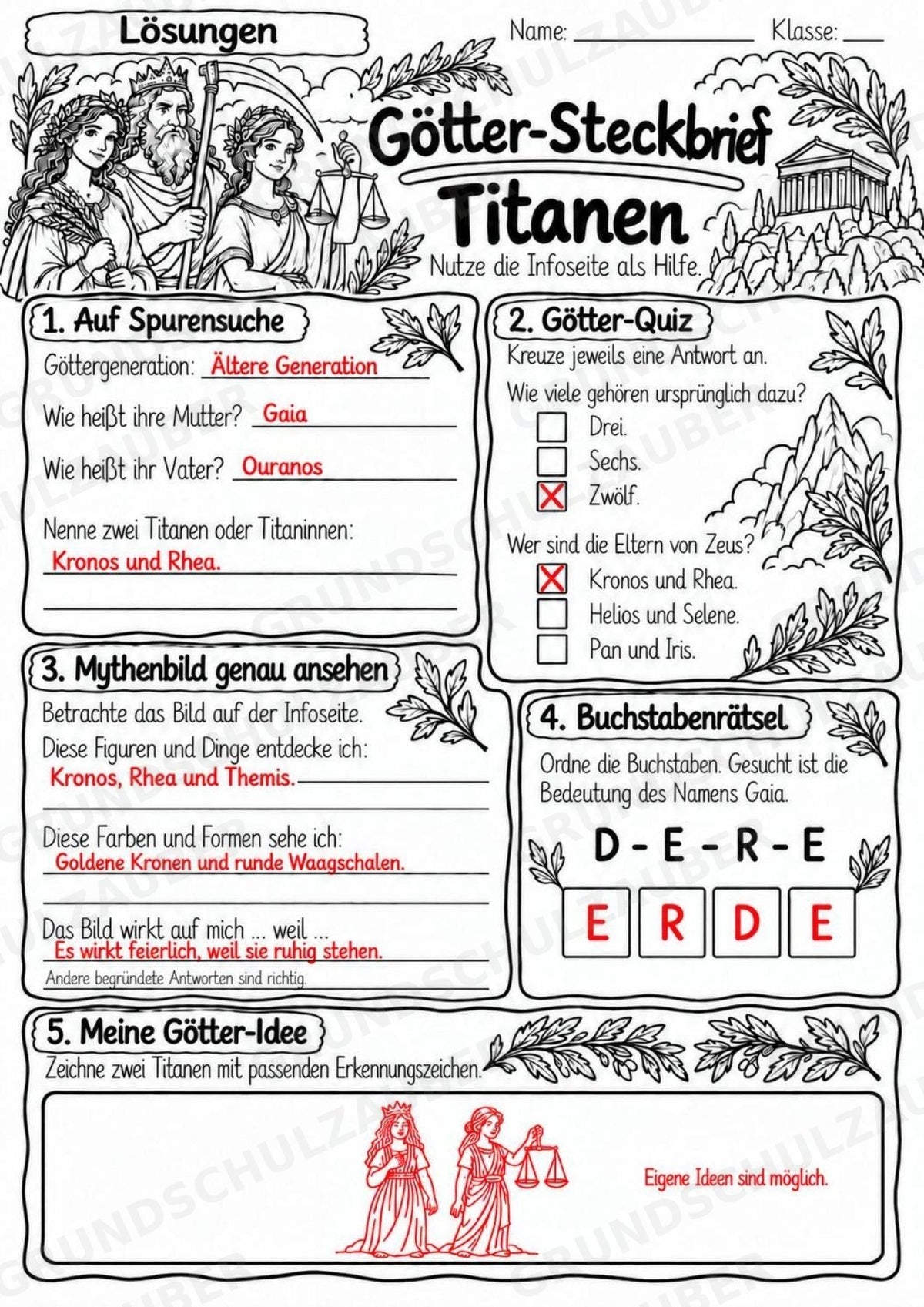Titanen – Griechische Götter: Steckbrief & Infotext | Arbeitsblätter mit Lösungen | Klasse 4–5 – Materialseite 5