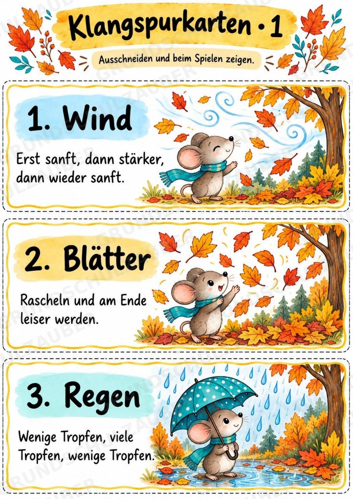 Herbst Klanggeschichte: Die verschwundenen Herbstgeräusche | Musik Klasse 1–2 | Klangkarten, Arbeitsblätter & Lösungen – Materialseite 5