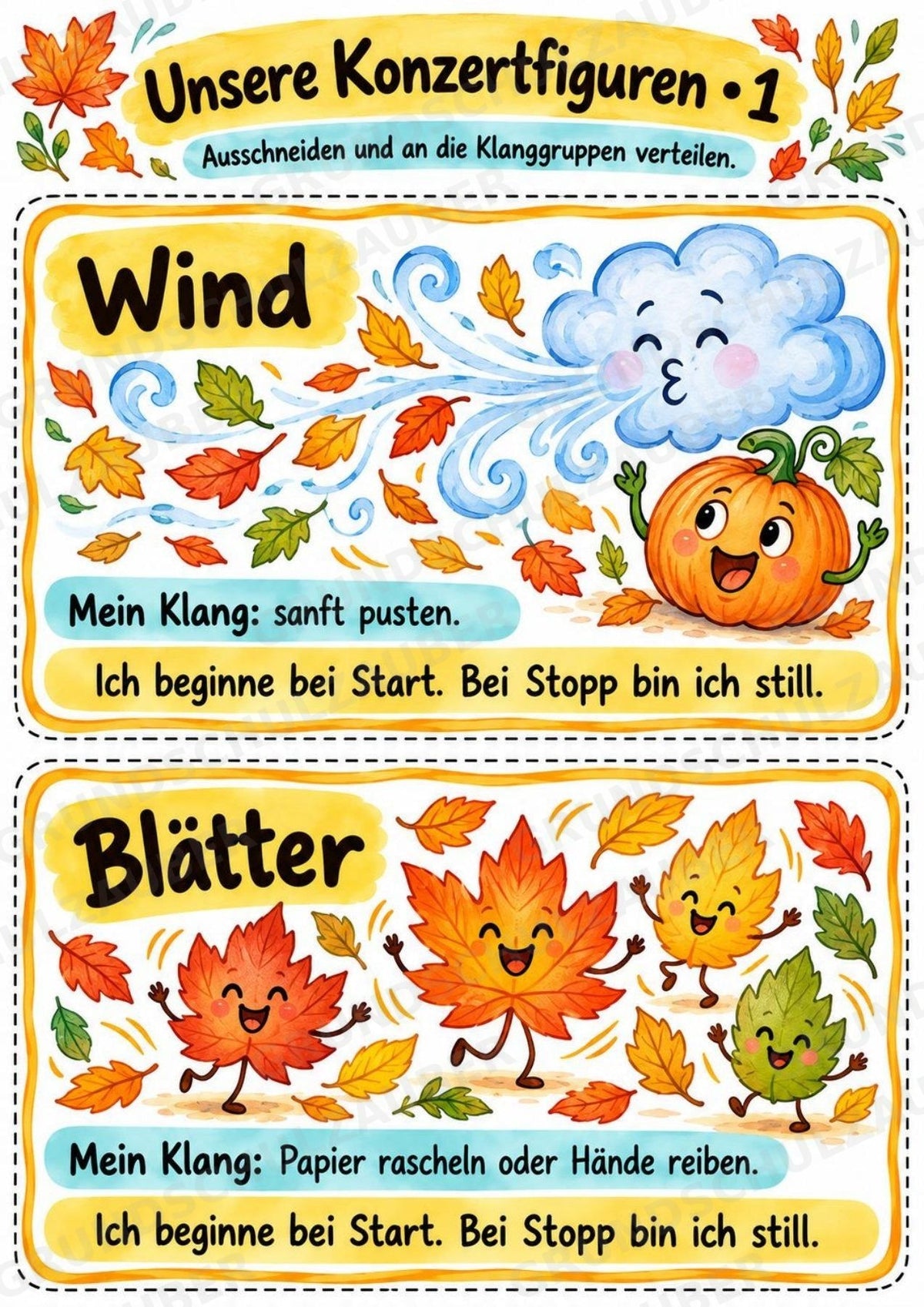 Herbst-Klanggeschichte: Kürbis Kuno und das verpatzte Herbstkonzert | Musik Klasse 1–3 | Dirigierkarten & Bildpartitur – Materialseite 5