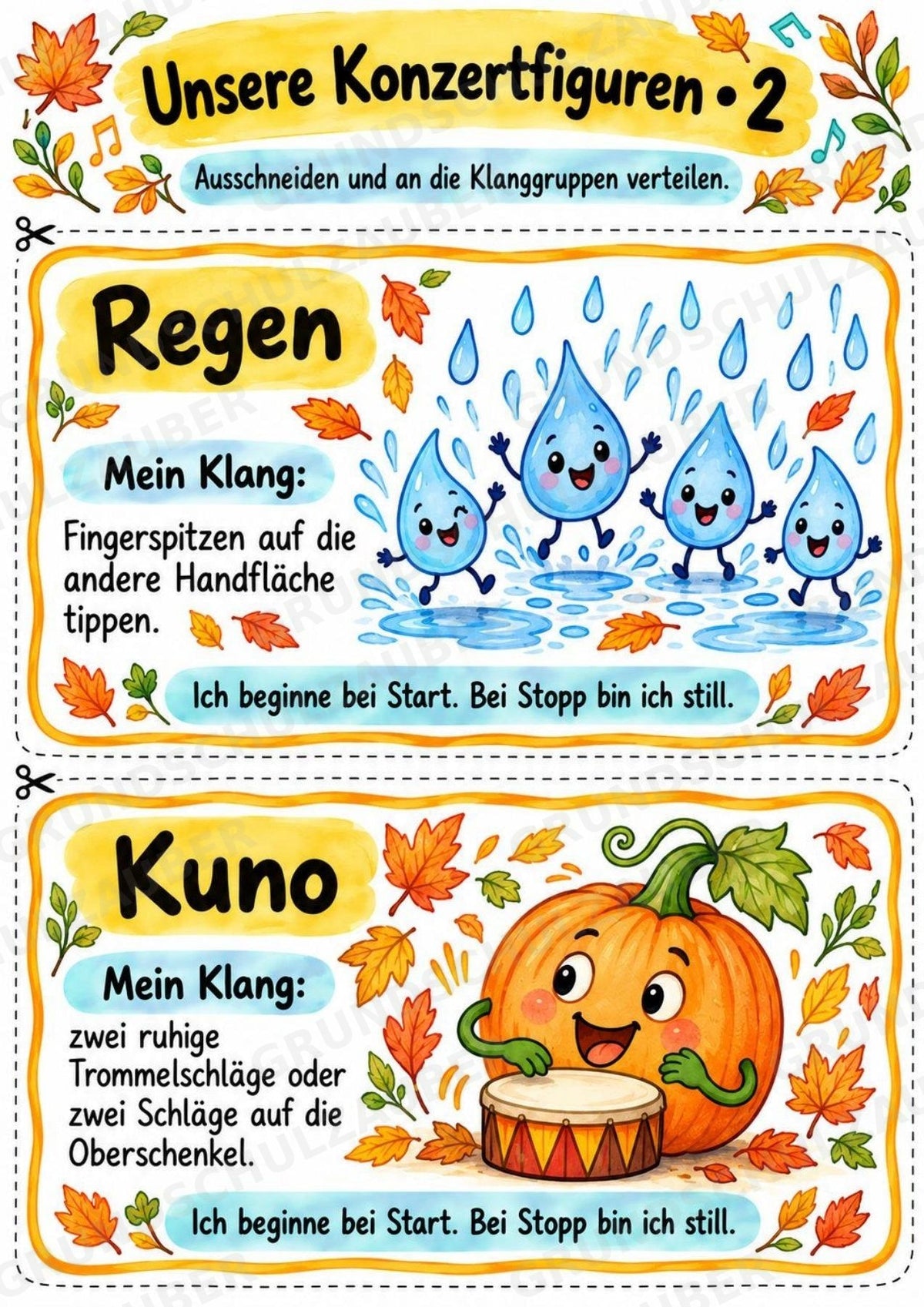Herbst-Klanggeschichte: Kürbis Kuno und das verpatzte Herbstkonzert | Musik Klasse 1–3 | Dirigierkarten & Bildpartitur – Materialseite 6