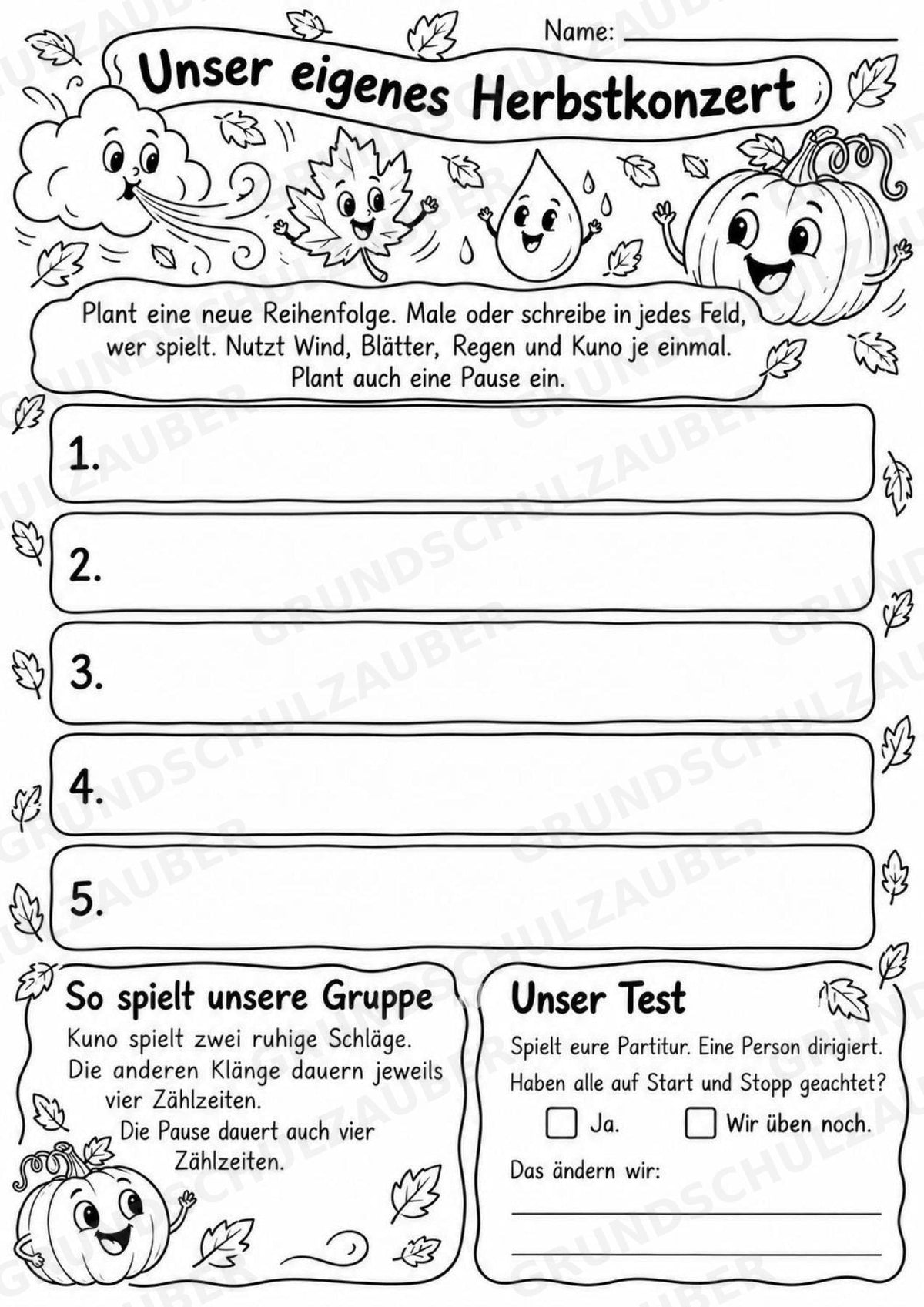 Herbst-Klanggeschichte: Kürbis Kuno und das verpatzte Herbstkonzert | Musik Klasse 1–3 | Dirigierkarten & Bildpartitur – Materialseite 11