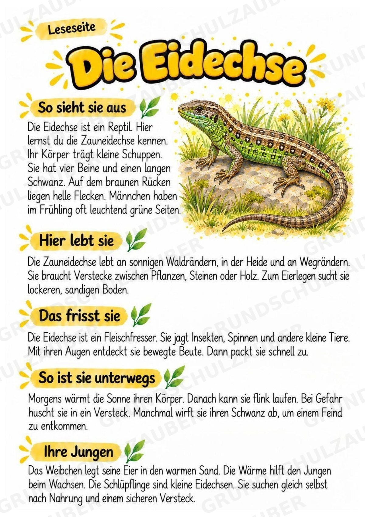 Eidechse - Lesetext & Steckbrief | Sachunterricht Tiere Grundschule – Materialseite 2