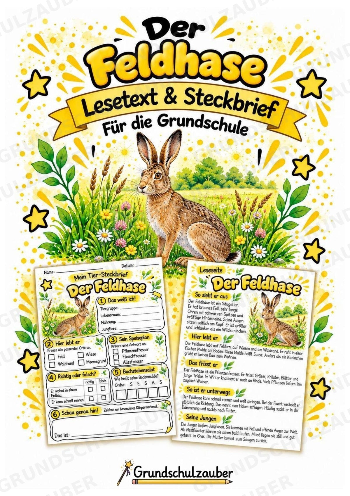 Feldhase - Lesetext & Steckbrief | Sachunterricht Tiere Grundschule – Cover