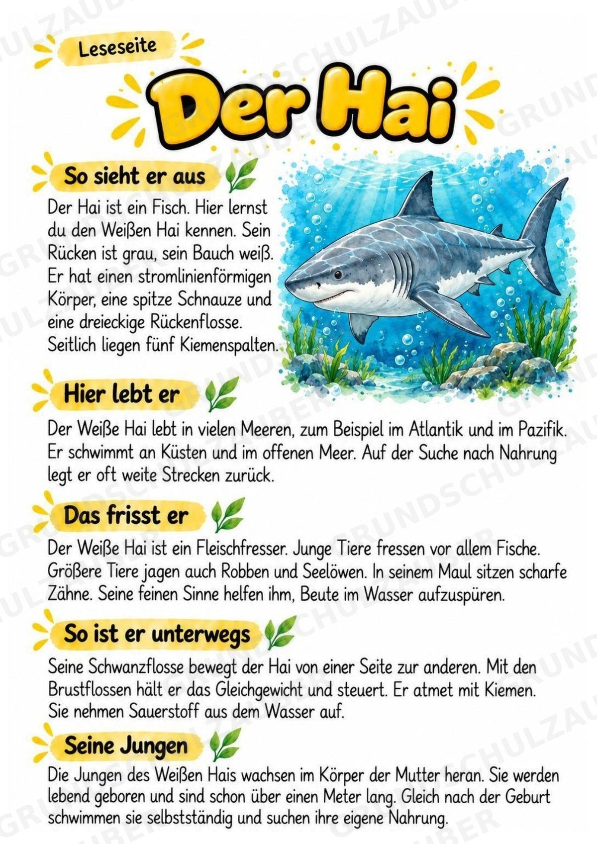 Hai - Lesetext & Steckbrief | Sachunterricht Tiere Grundschule – Materialseite 2