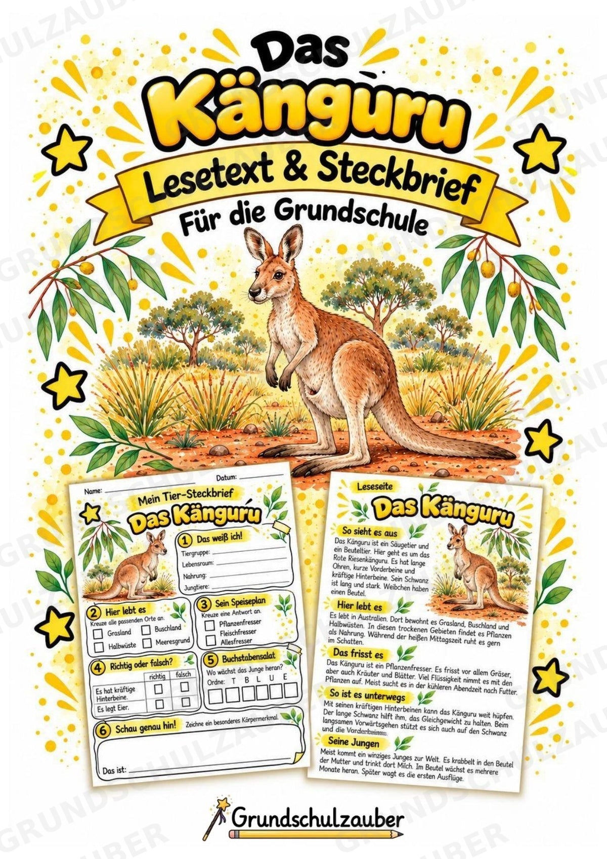 Känguru - Lesetext & Steckbrief | Sachunterricht Tiere Grundschule – Cover