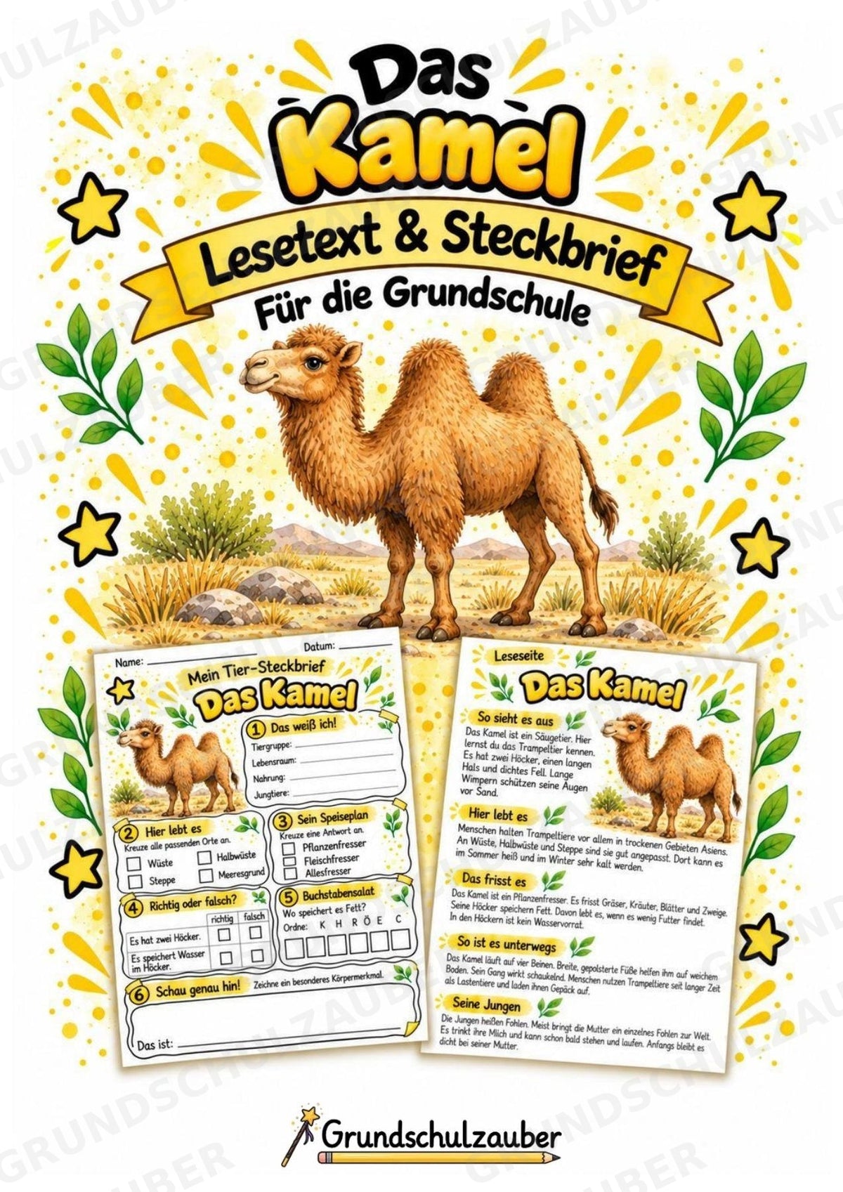 Kamel - Lesetext & Steckbrief | Sachunterricht Tiere Grundschule – Cover