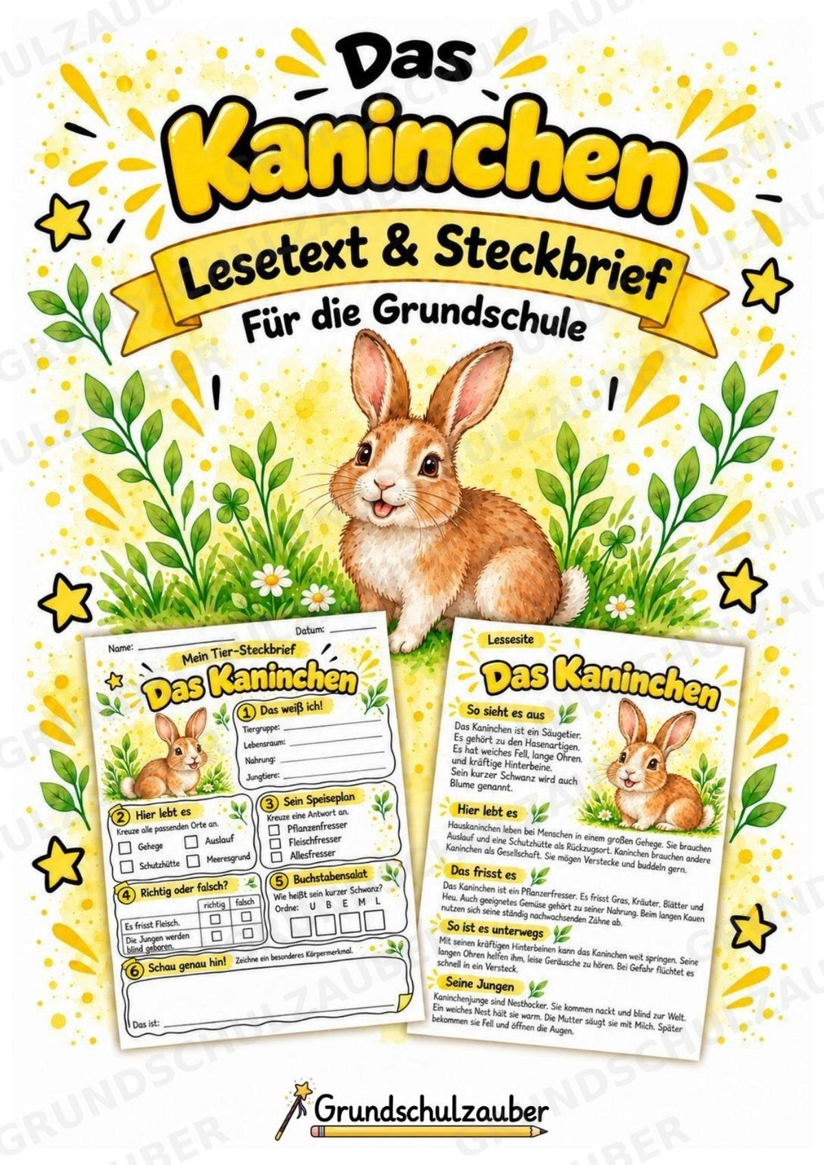 Kaninchen - Lesetext & Steckbrief | Sachunterricht Tiere Grundschule – Cover